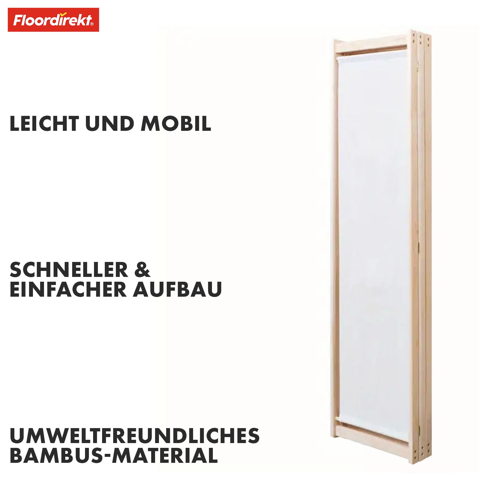 Bambus-Trennwand | Tennessee | 3-teiliger, flexibler Raumteiler aus Bambus und Stoff