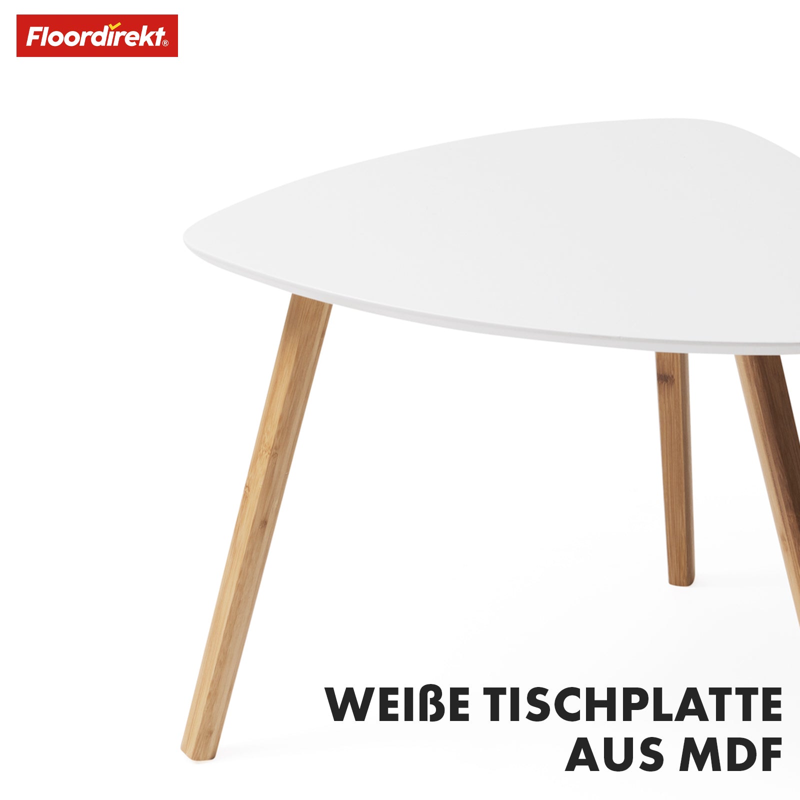 Couchtisch-Set | Oregon | 2er Set Beistelltisch mit Bambusbeinen und Weißer Tischplatte