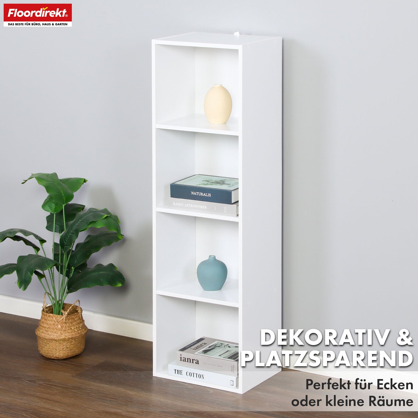 Bücherregal | Alaska | Weißer MDF-Bücherschrank mit 4 oder 5 Ebenen | schlank, modern & platzsparend