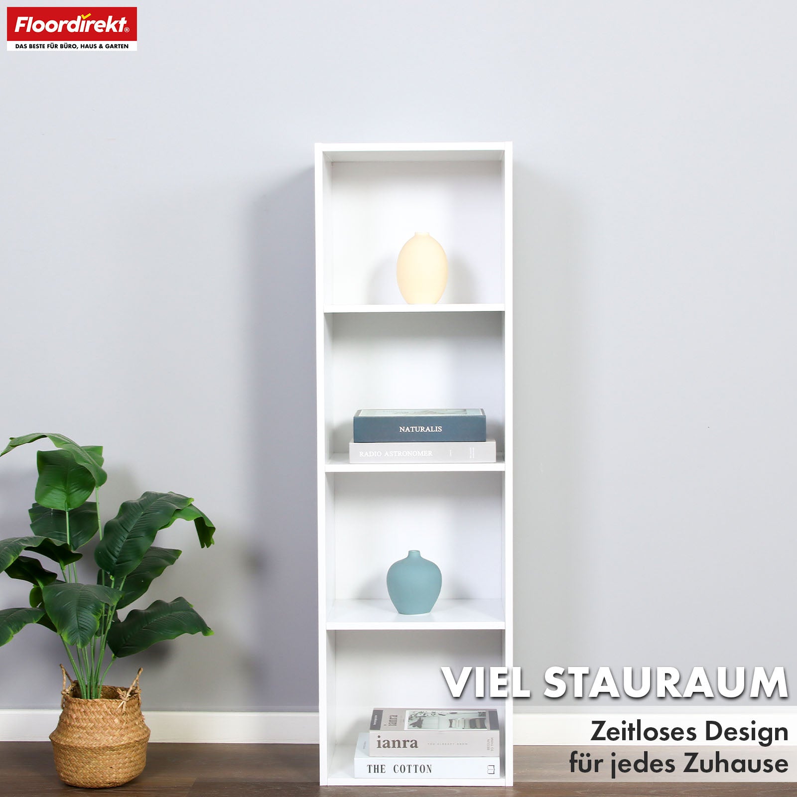 Bücherregal | Alaska | Weißer MDF-Bücherschrank mit 4 oder 5 Ebenen | schlank, modern & platzsparend
