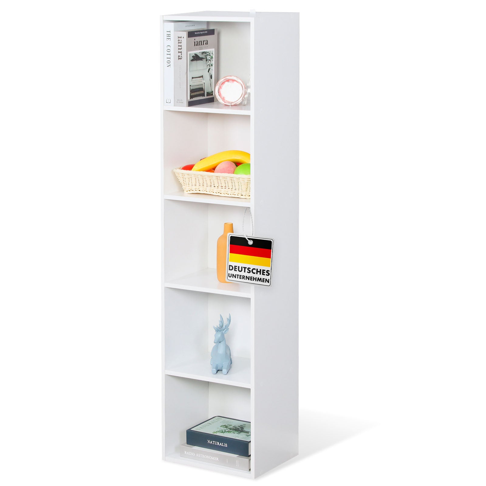 Bücherregal | Alaska | Weißer MDF-Bücherschrank mit 4 oder 5 Ebenen | schlank, modern & platzsparend