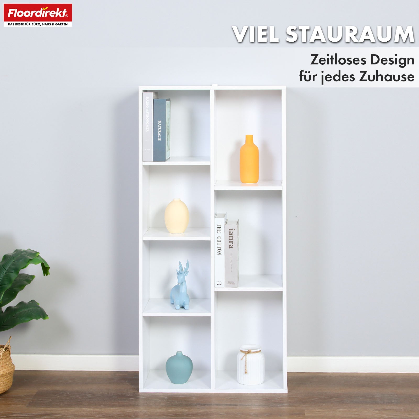 Bücherregal | Arkansas | Weißes MDF-Standregal mit 5–9 Fächern für Bücher und Wohnaccessoires