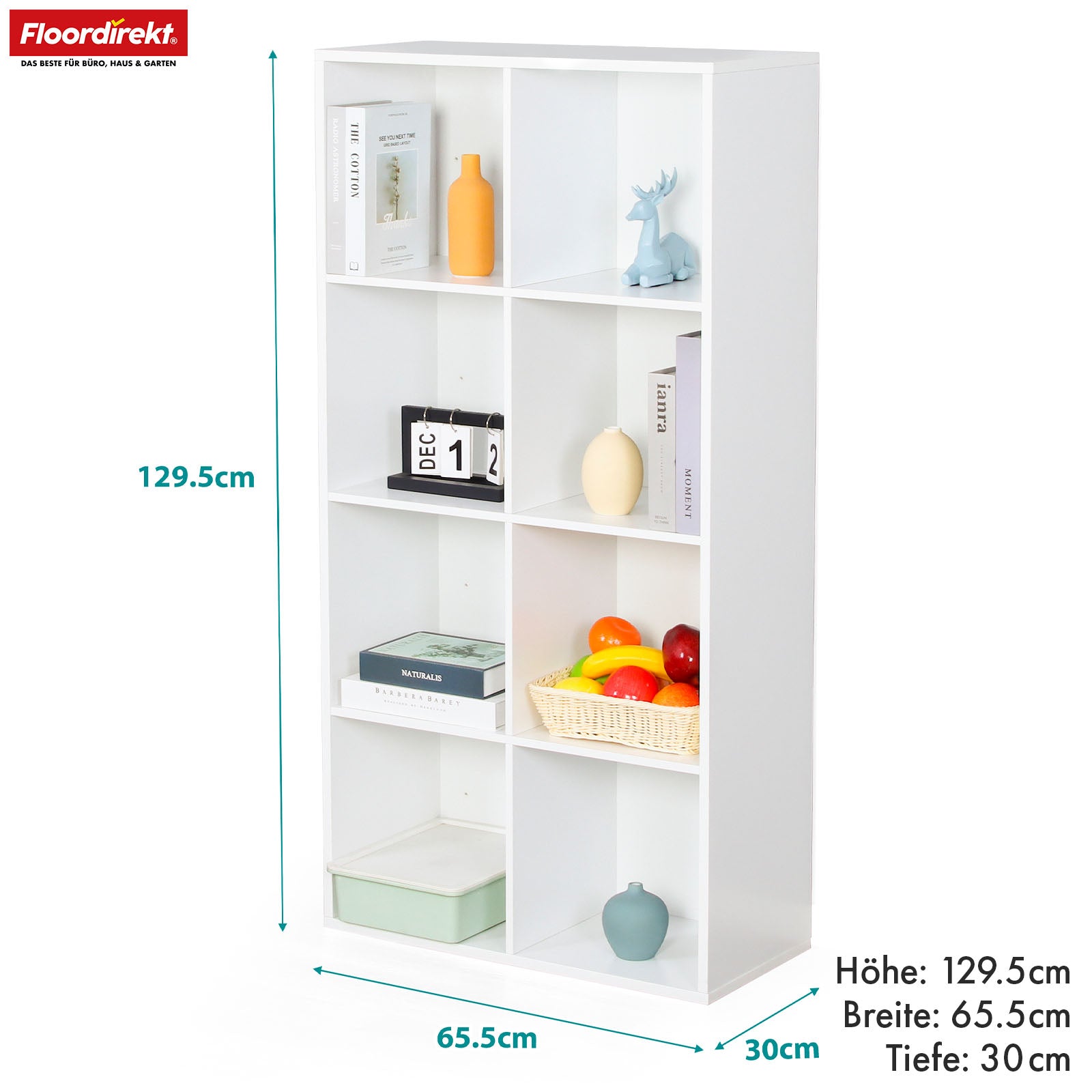 Bücherregal | Arkansas | Weißes MDF-Standregal mit 5–9 Fächern für Bücher und Wohnaccessoires