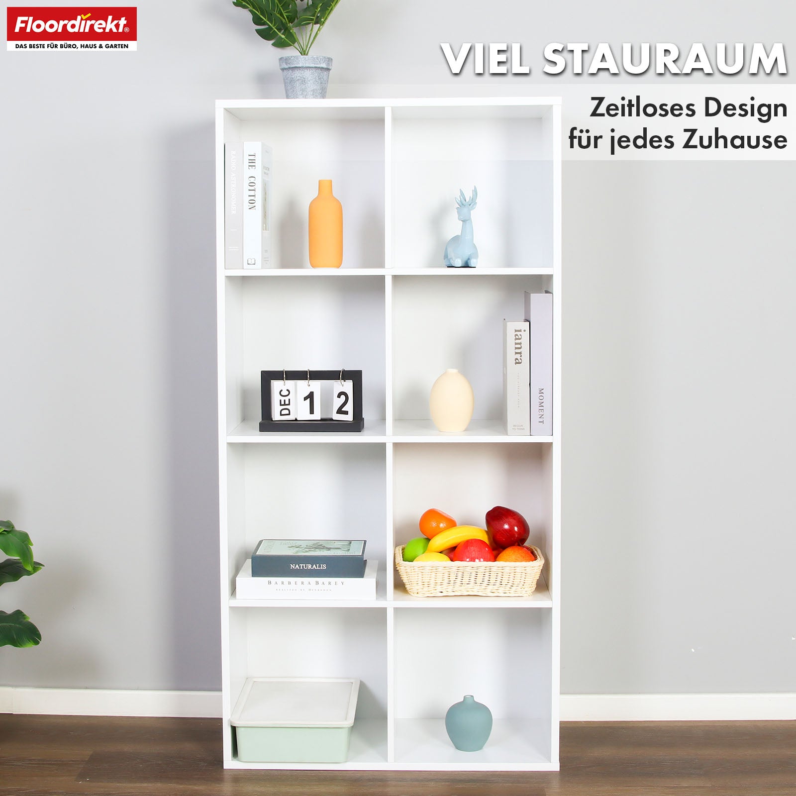 Bücherregal | Arkansas | Weißes MDF-Standregal mit 5–9 Fächern für Bücher und Wohnaccessoires