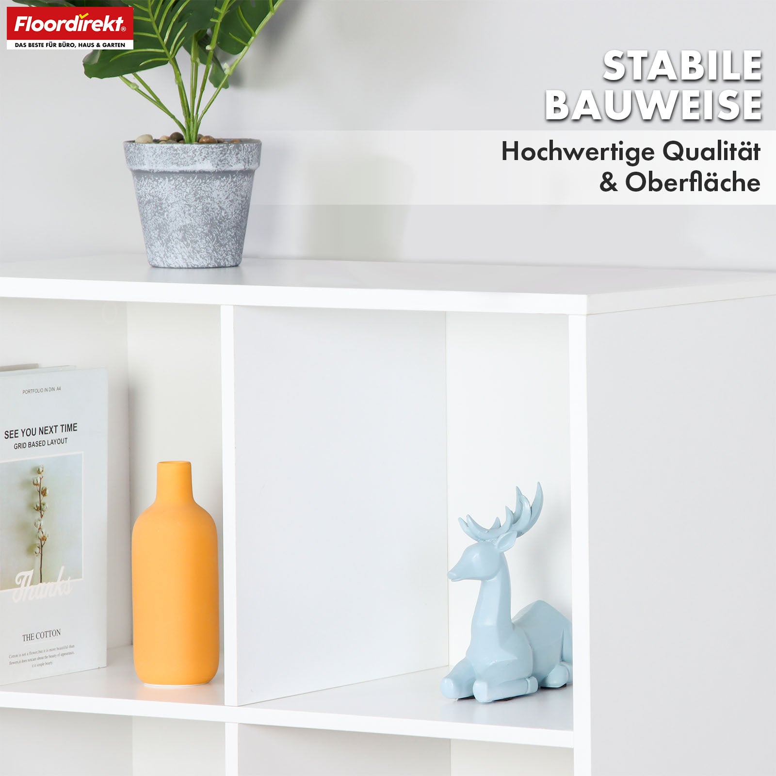 Bücherregal | Arkansas | Weißes MDF-Standregal mit 5–9 Fächern für Bücher und Wohnaccessoires