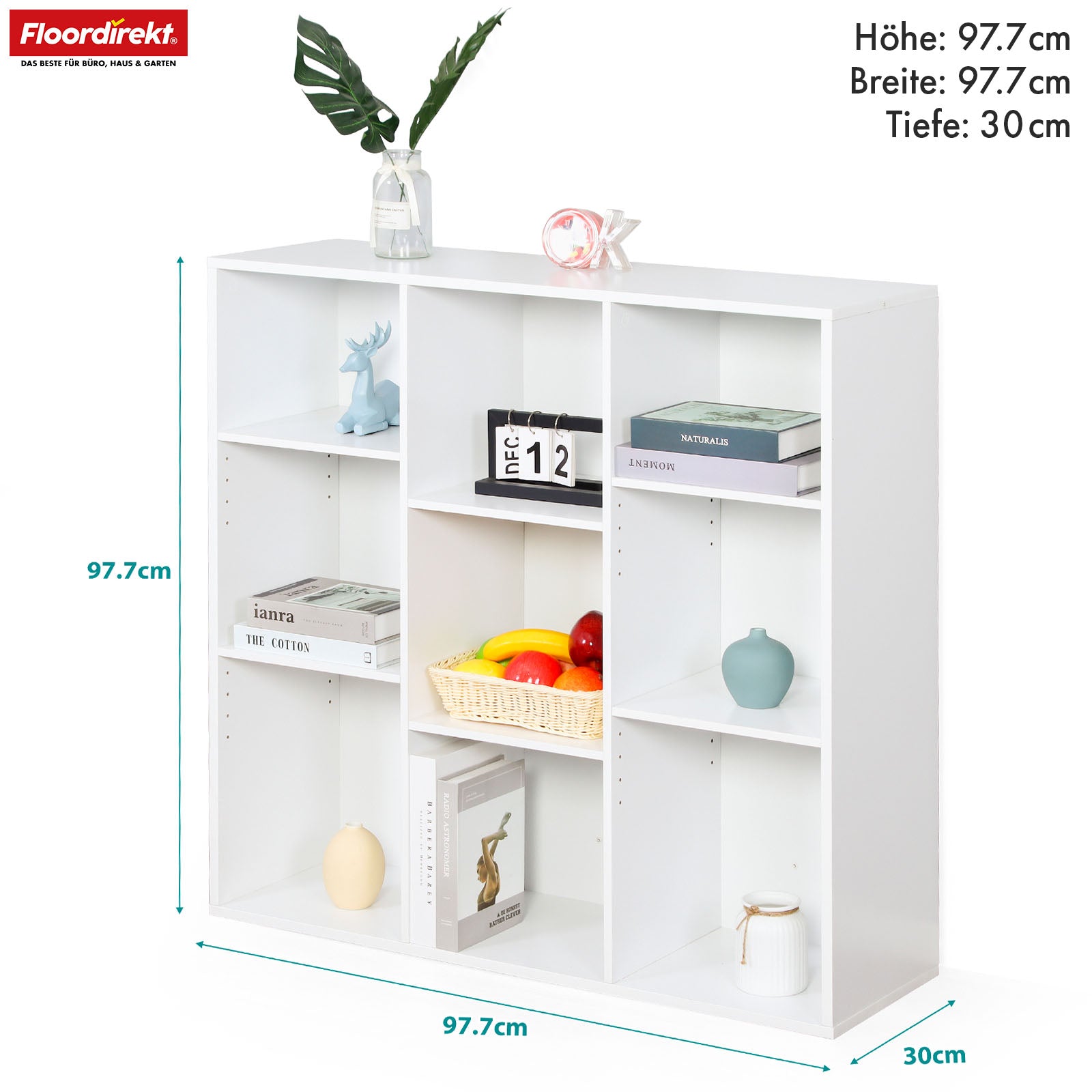Bücherregal | Arkansas | Weißes MDF-Standregal mit 5–9 Fächern für Bücher und Wohnaccessoires