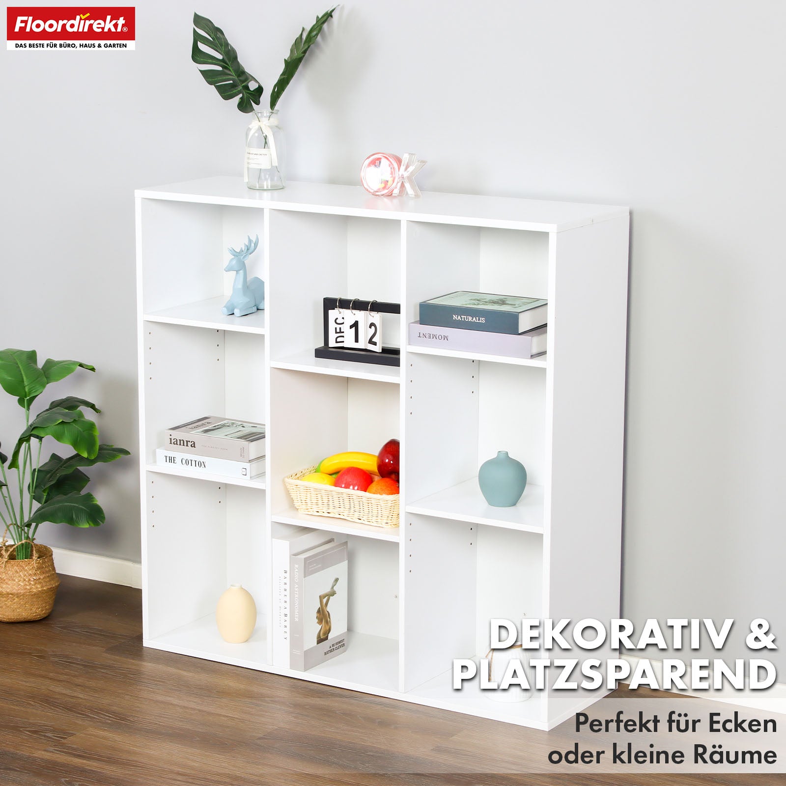 Bücherregal | Arkansas | Weißes MDF-Standregal mit 5–9 Fächern für Bücher und Wohnaccessoires