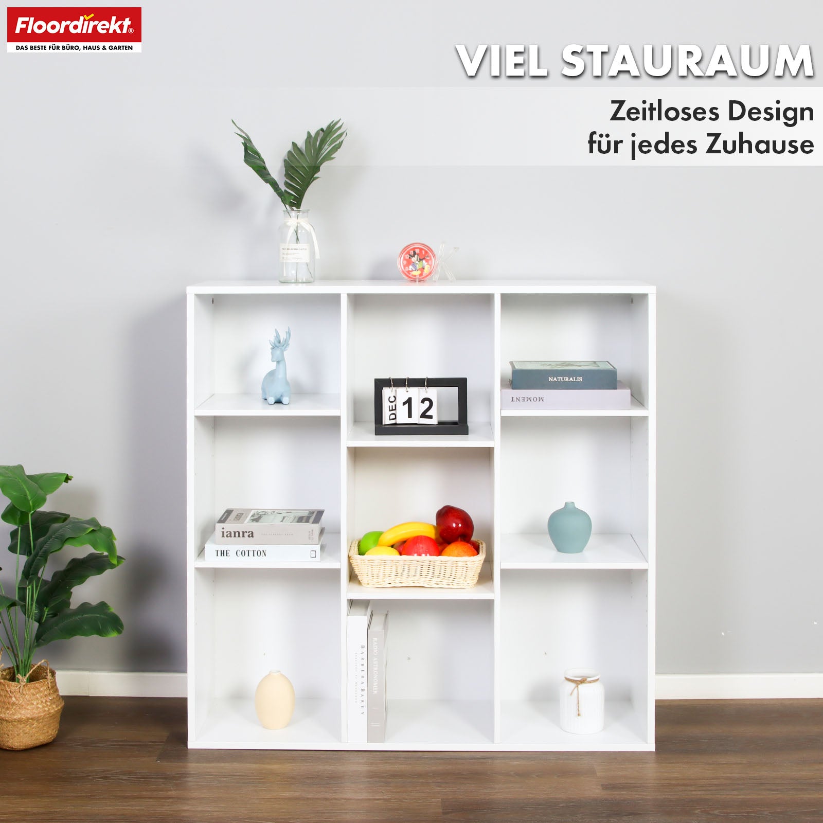 Bücherregal | Arkansas | Weißes MDF-Standregal mit 5–9 Fächern für Bücher und Wohnaccessoires