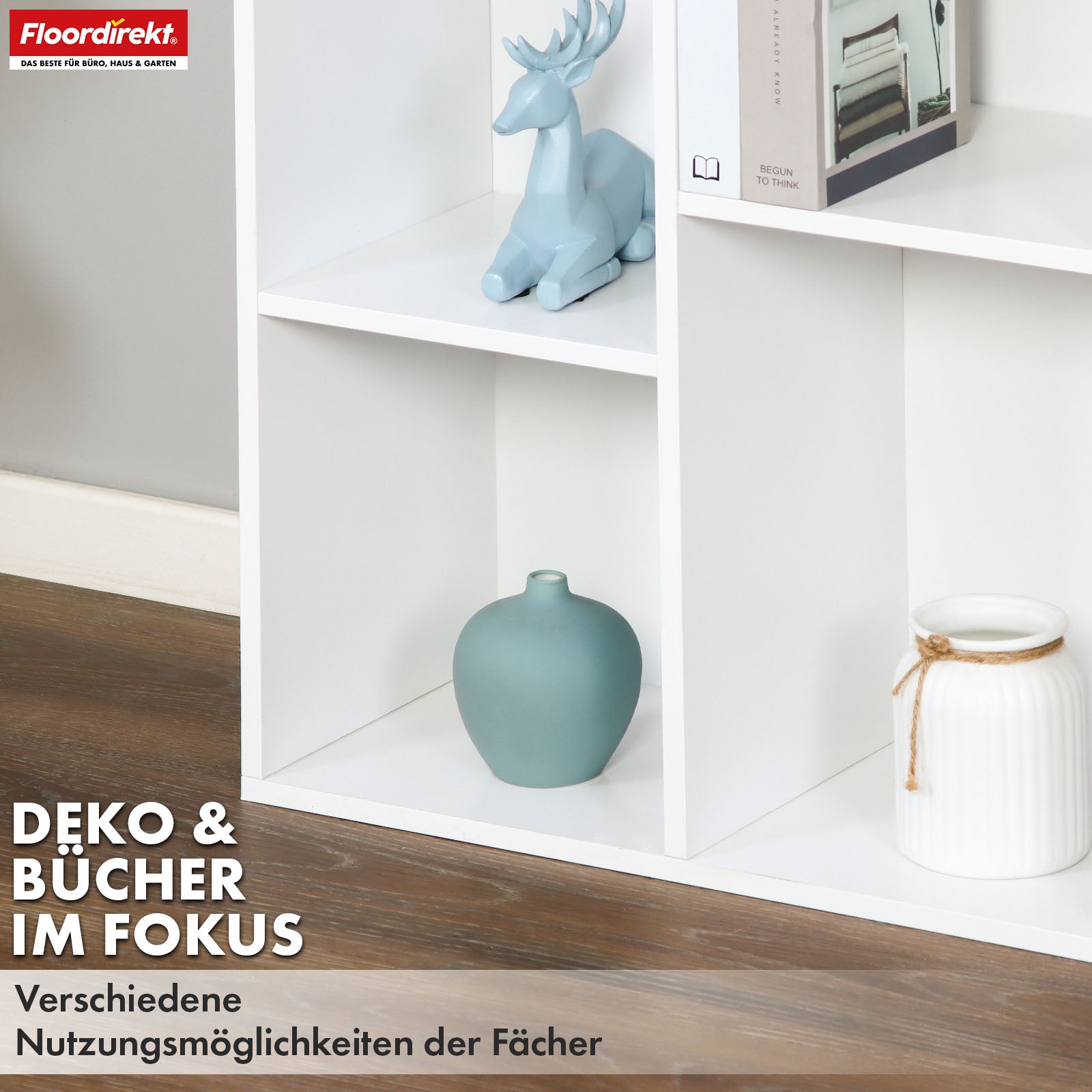 Bücherregal | Arkansas | Weißes MDF-Standregal mit 5–9 Fächern für Bücher und Wohnaccessoires
