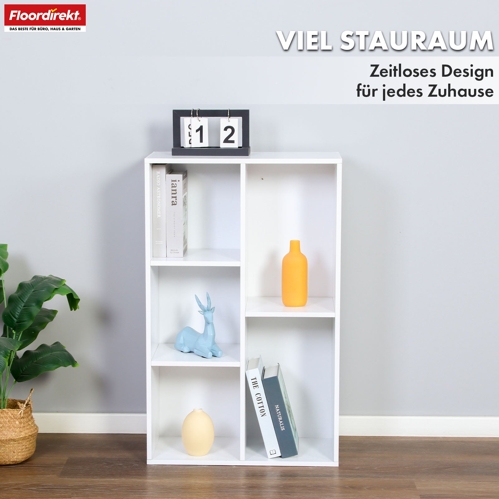 Bücherregal | Arkansas | Weißes MDF-Standregal mit 5–9 Fächern für Bücher und Wohnaccessoires