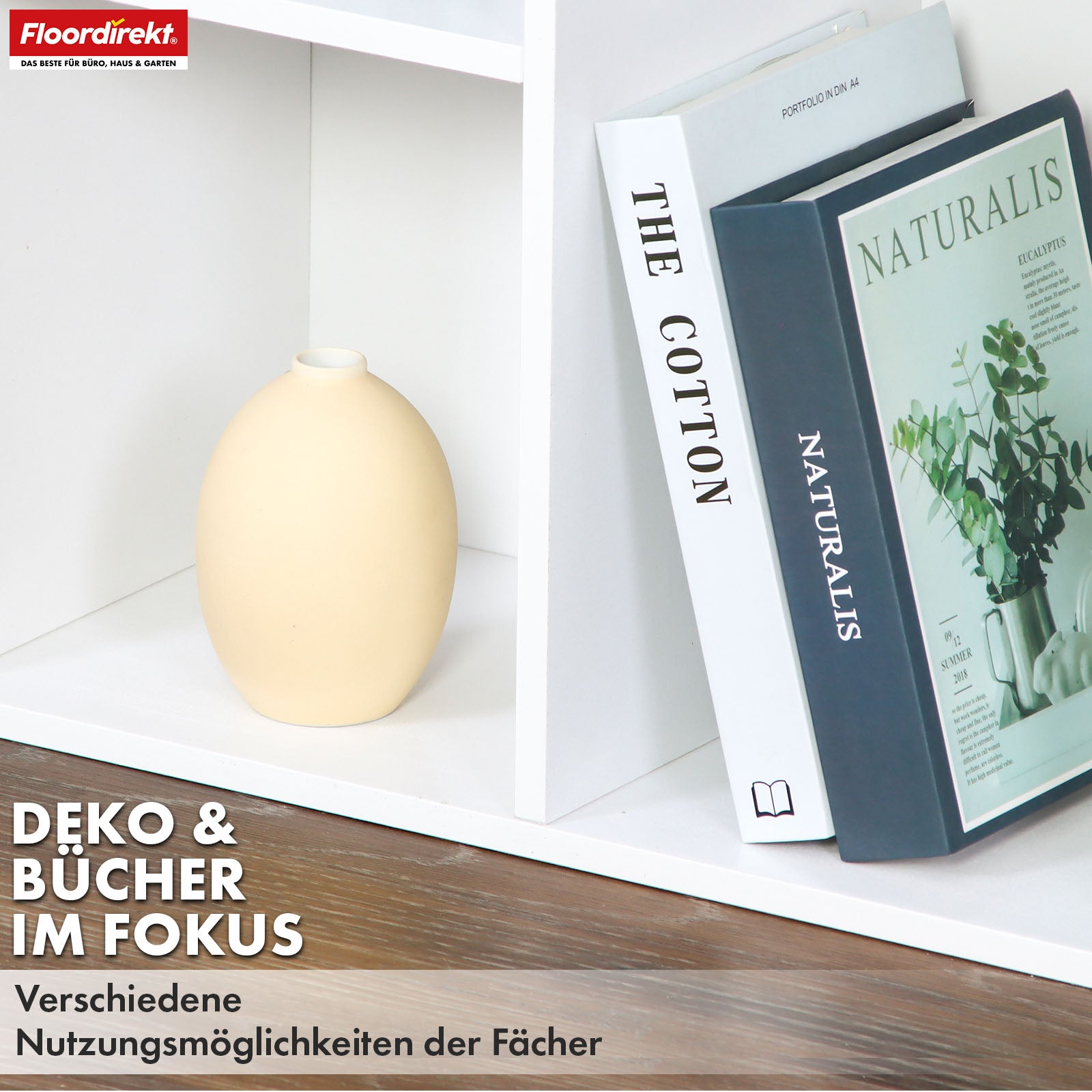Bücherregal | Arkansas | Weißes MDF-Standregal mit 5–9 Fächern für Bücher und Wohnaccessoires