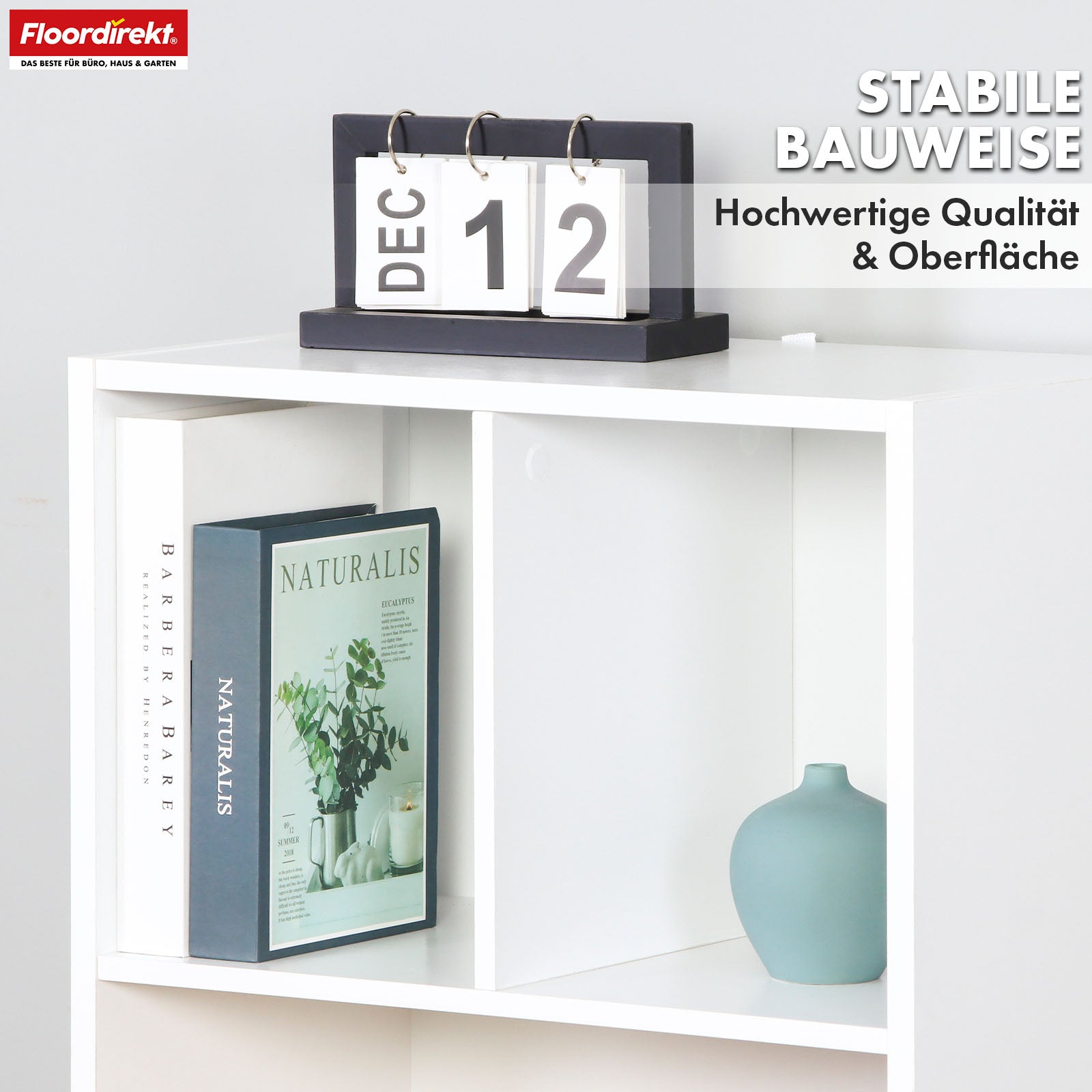 Bücherregal | California | Modernes, platzsparendes MDF-Regal mit Anti-Kipp-Sicherung in Weiß 4-8 offene Fächer