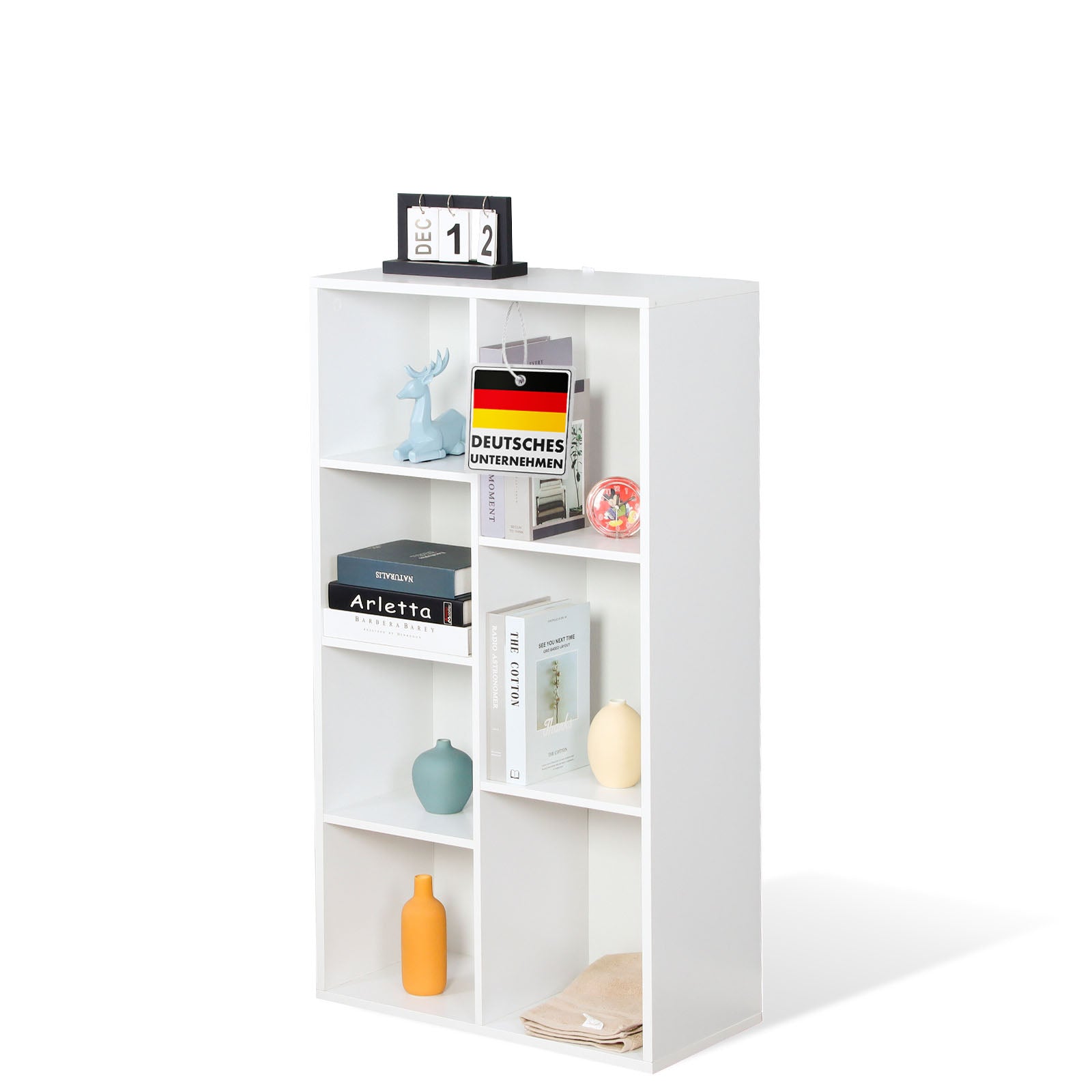 Bücherregal | California | Modernes, platzsparendes MDF-Regal mit Anti-Kipp-Sicherung in Weiß 4-8 offene Fächer