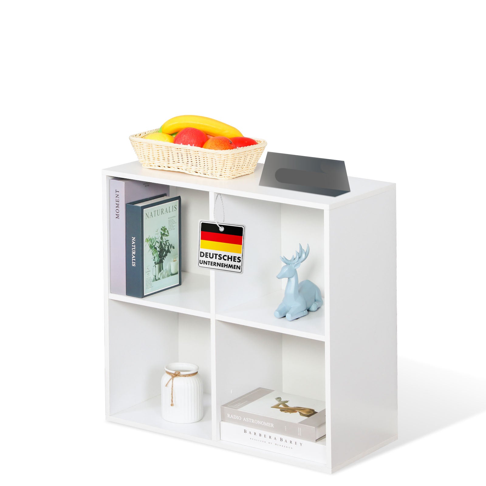 Bücherregal | California | Modernes, platzsparendes MDF-Regal mit Anti-Kipp-Sicherung in Weiß 4-8 offene Fächer