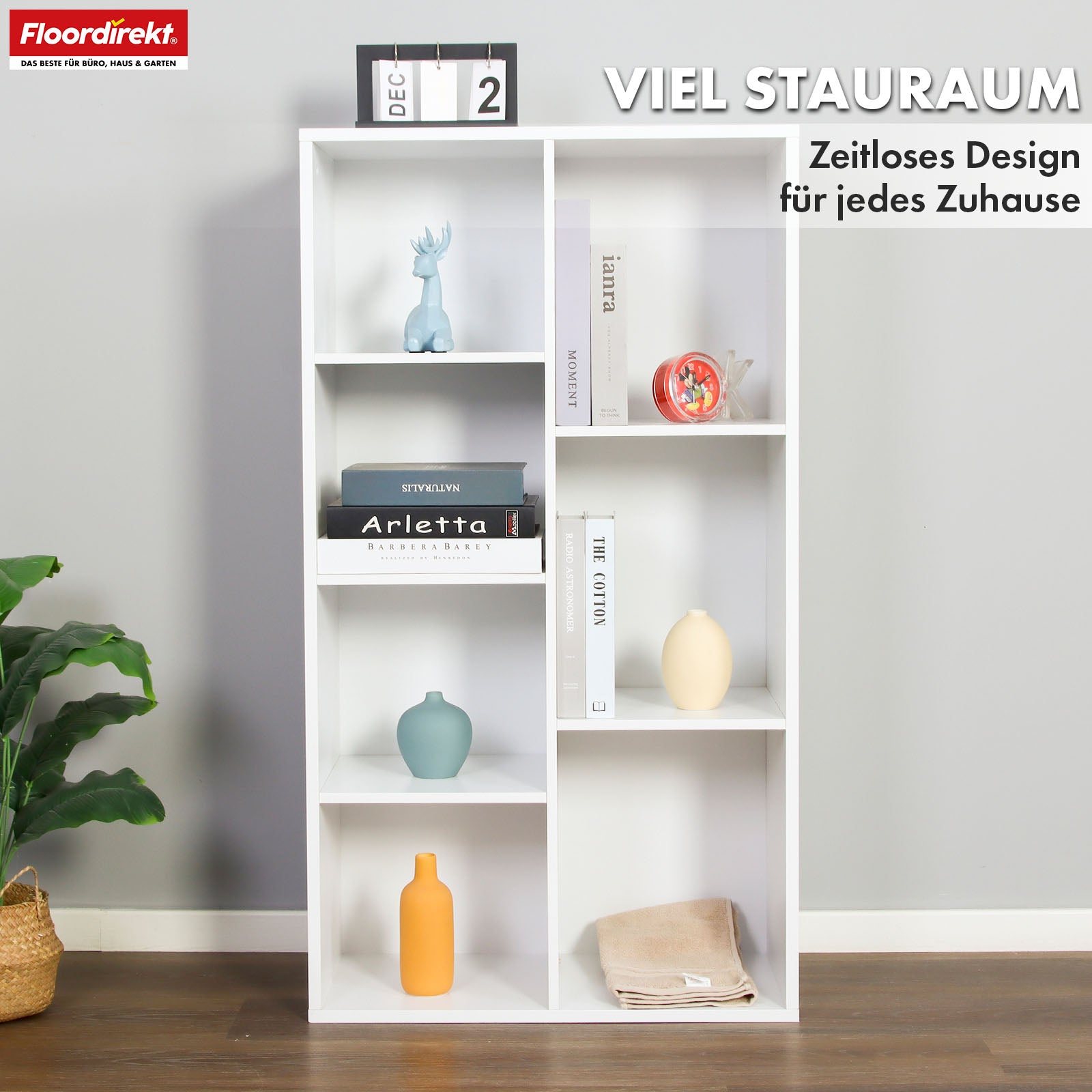 Bücherregal | California | Modernes, platzsparendes MDF-Regal mit Anti-Kipp-Sicherung in Weiß 4-8 offene Fächer