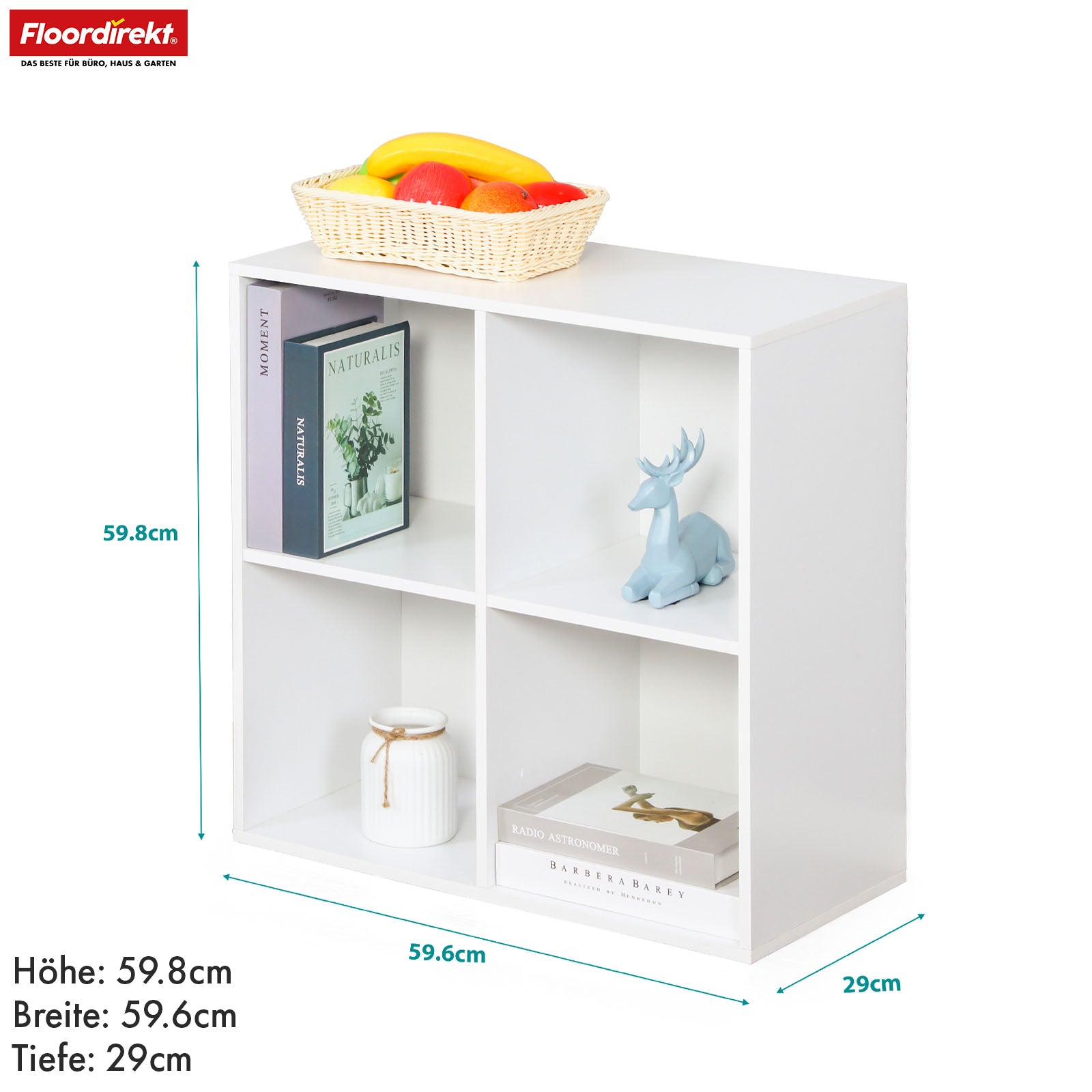 Bücherregal | California | Modernes, platzsparendes MDF-Regal mit Anti-Kipp-Sicherung in Weiß 4-8 offene Fächer
