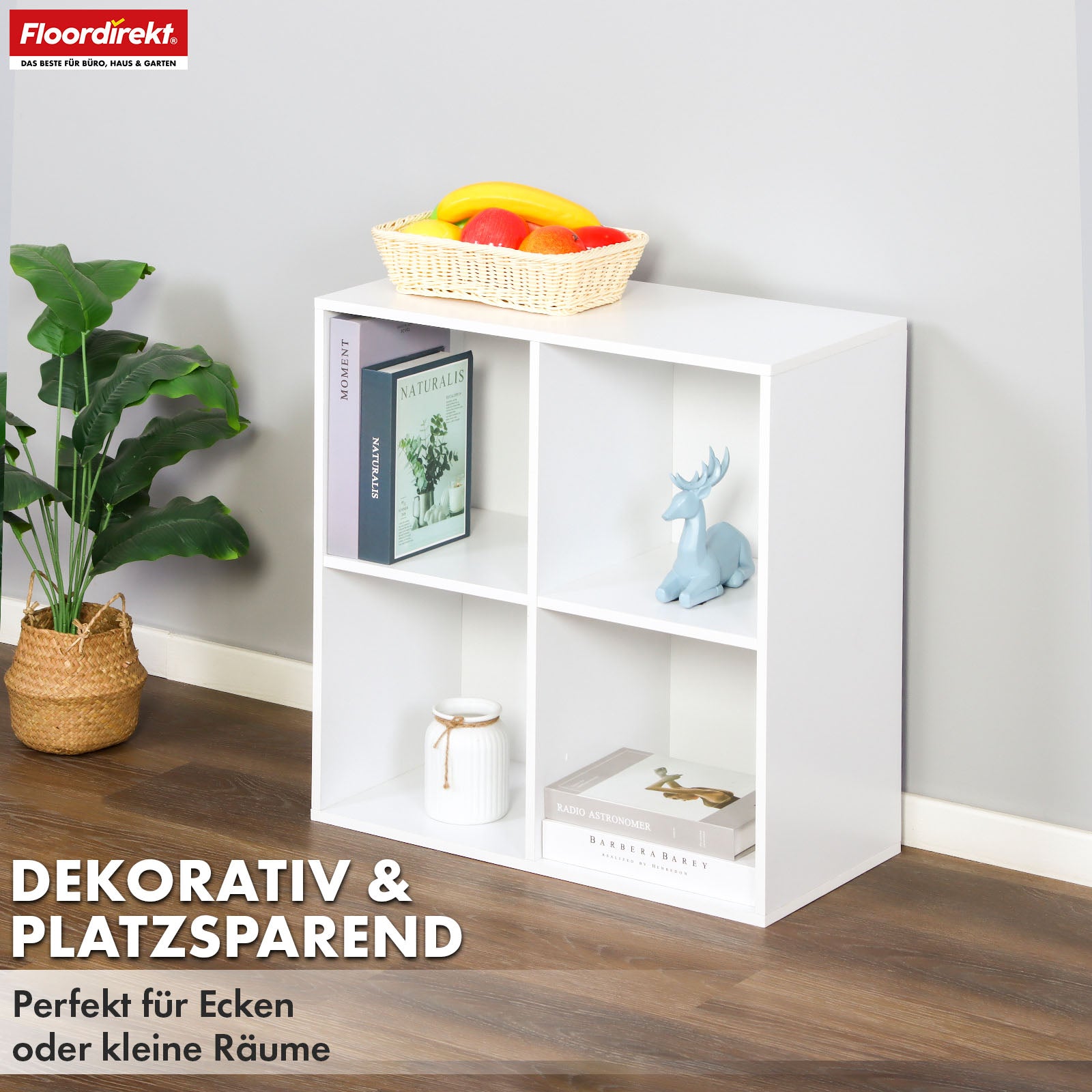 Bücherregal | California | Modernes, platzsparendes MDF-Regal mit Anti-Kipp-Sicherung in Weiß 4-8 offene Fächer