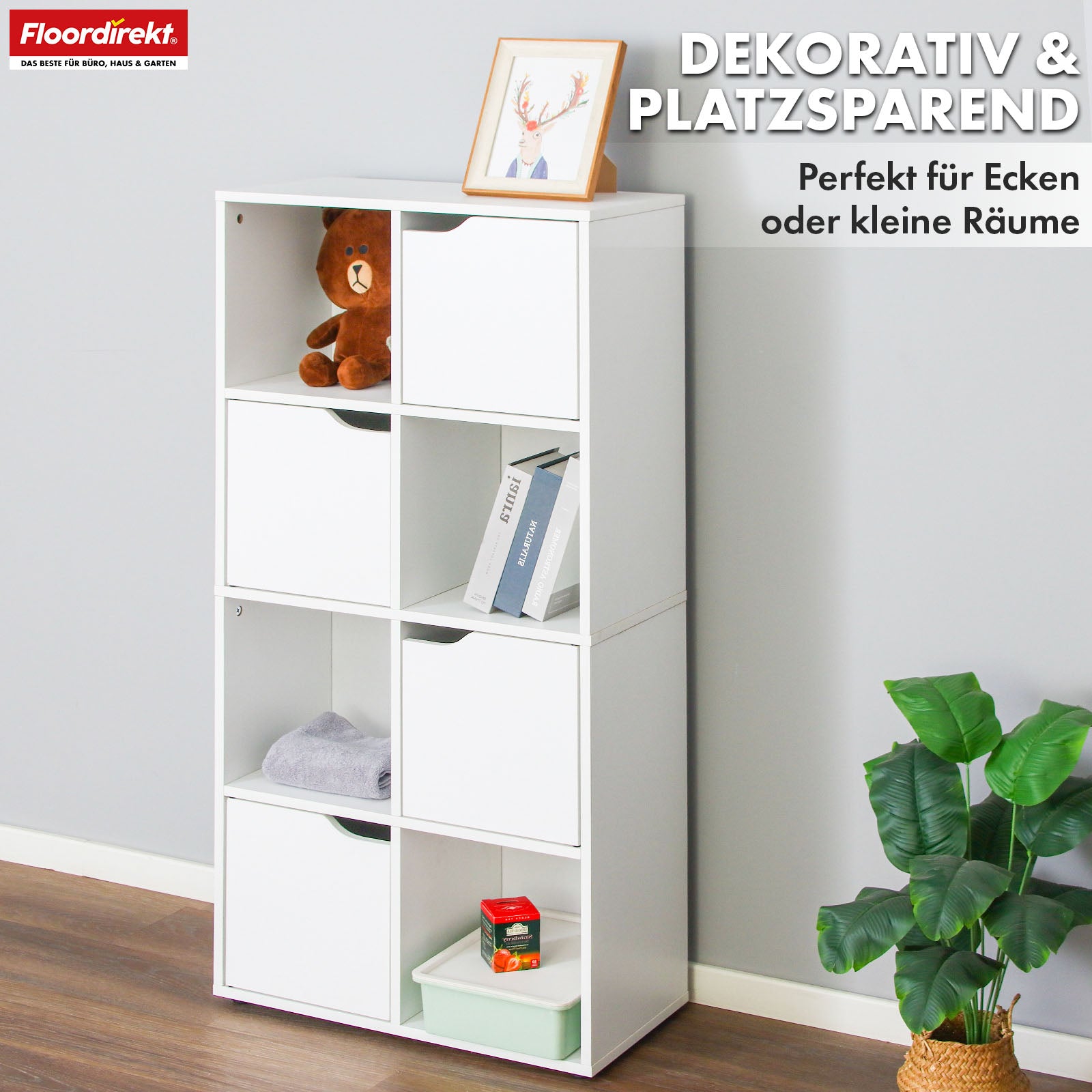 Bücherregal | Connecticut | Weißes Standregal aus MDF mit Fächern & Türen, Kippschutz, 2 Größen