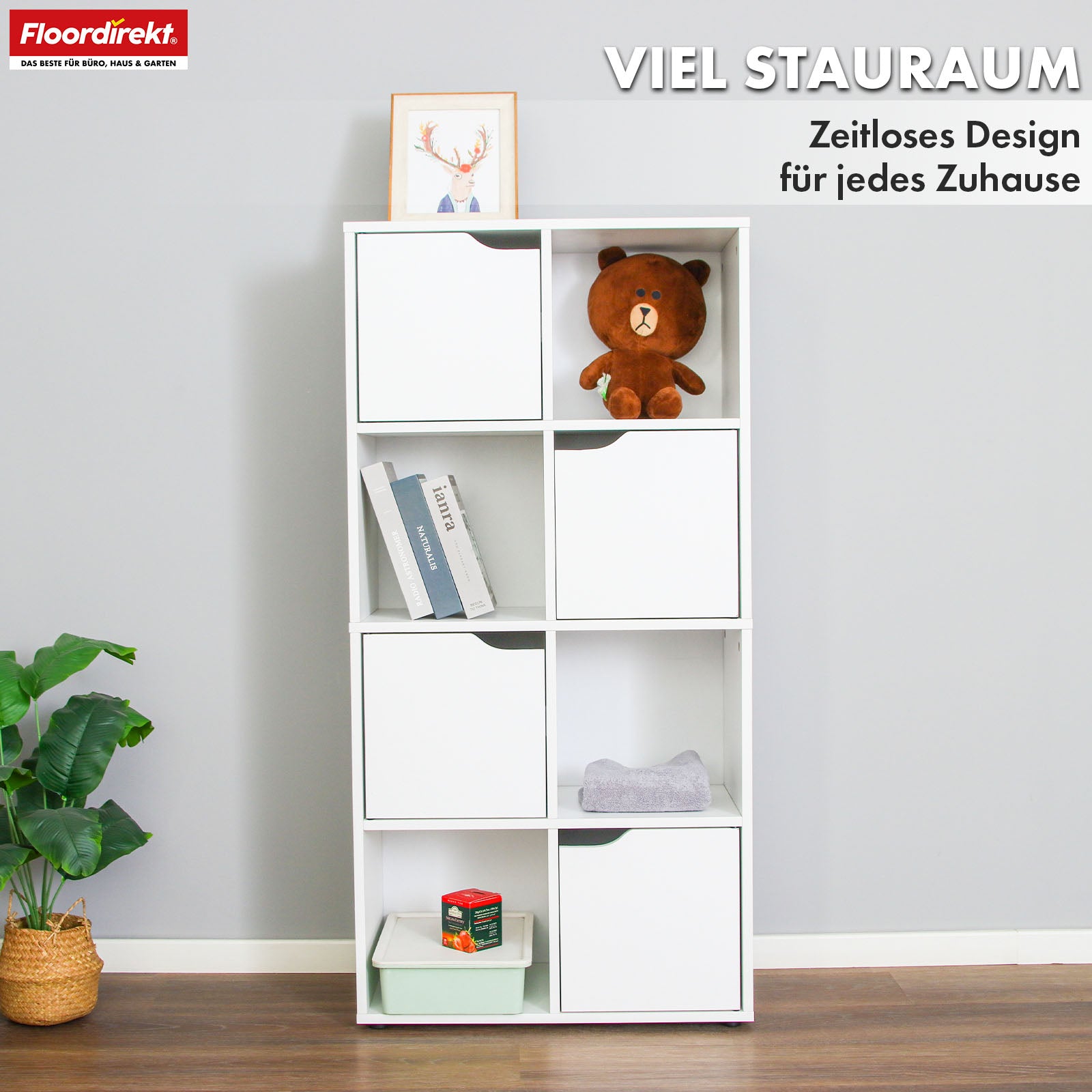 Bücherregal | Connecticut | Weißes Standregal aus MDF mit Fächern & Türen, Kippschutz, 2 Größen