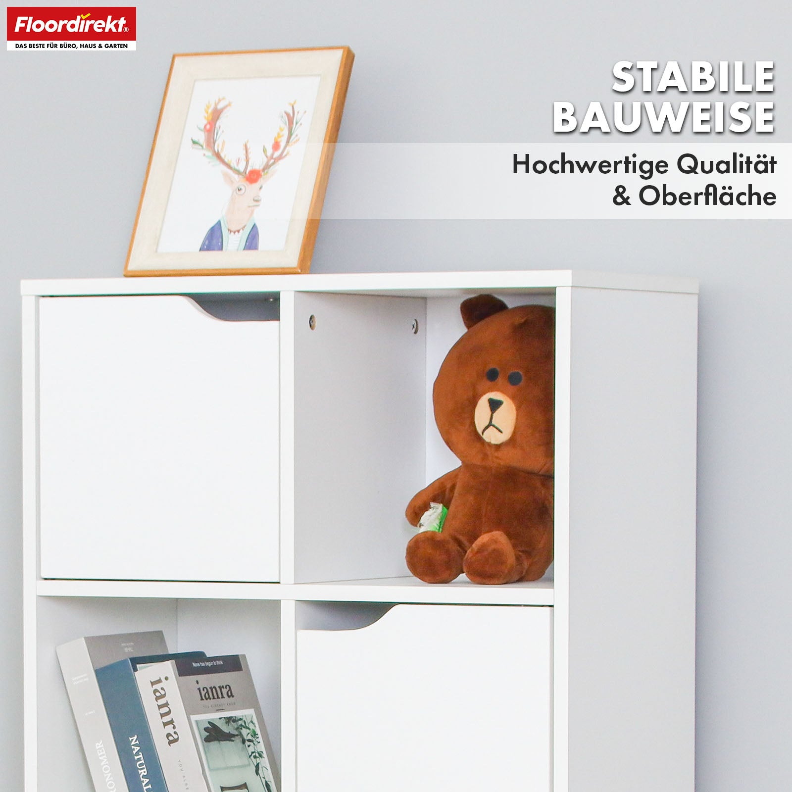 Bücherregal | Connecticut | Weißes Standregal aus MDF mit Fächern & Türen, Kippschutz, 2 Größen
