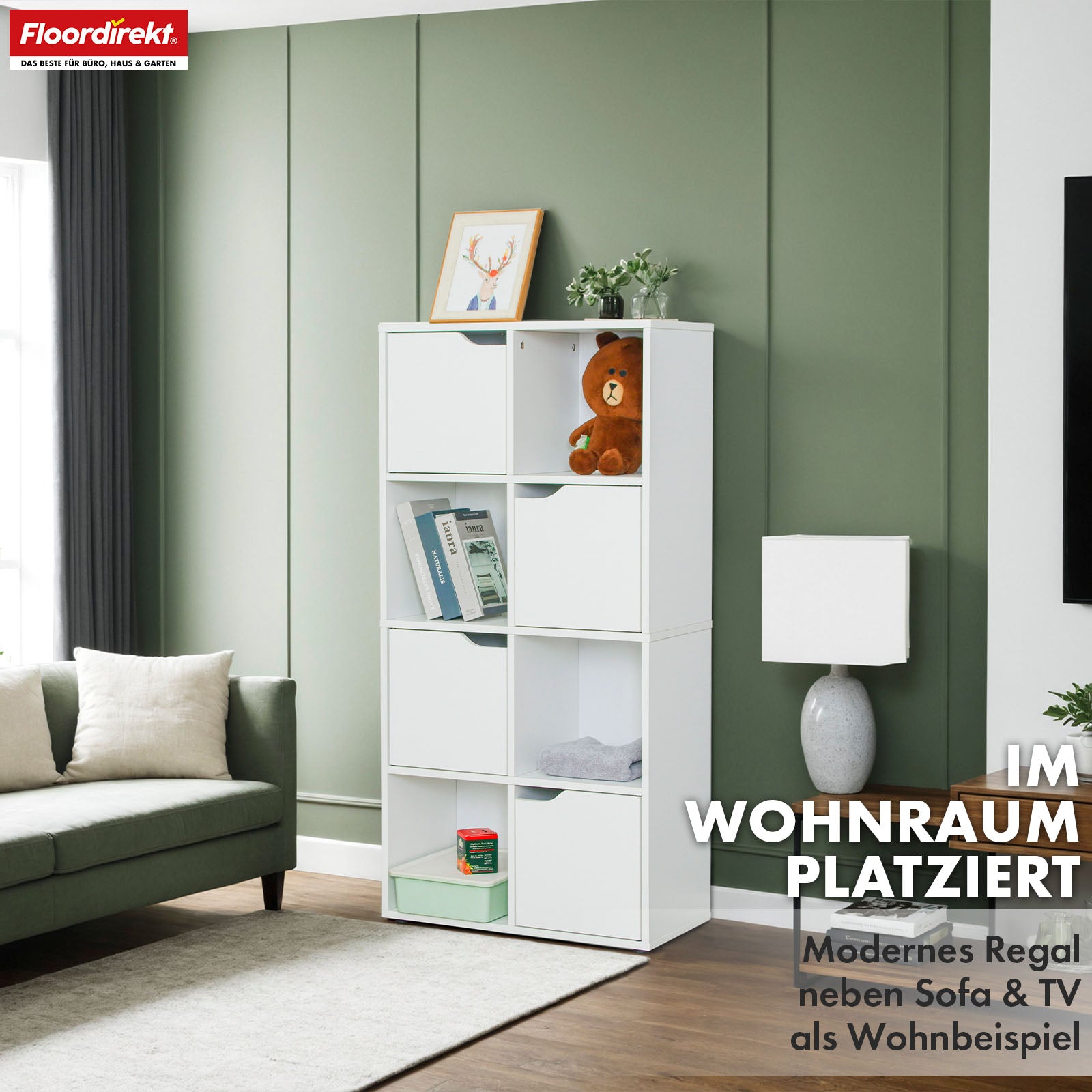 Bücherregal | Connecticut | Weißes Standregal aus MDF mit Fächern & Türen, Kippschutz, 2 Größen