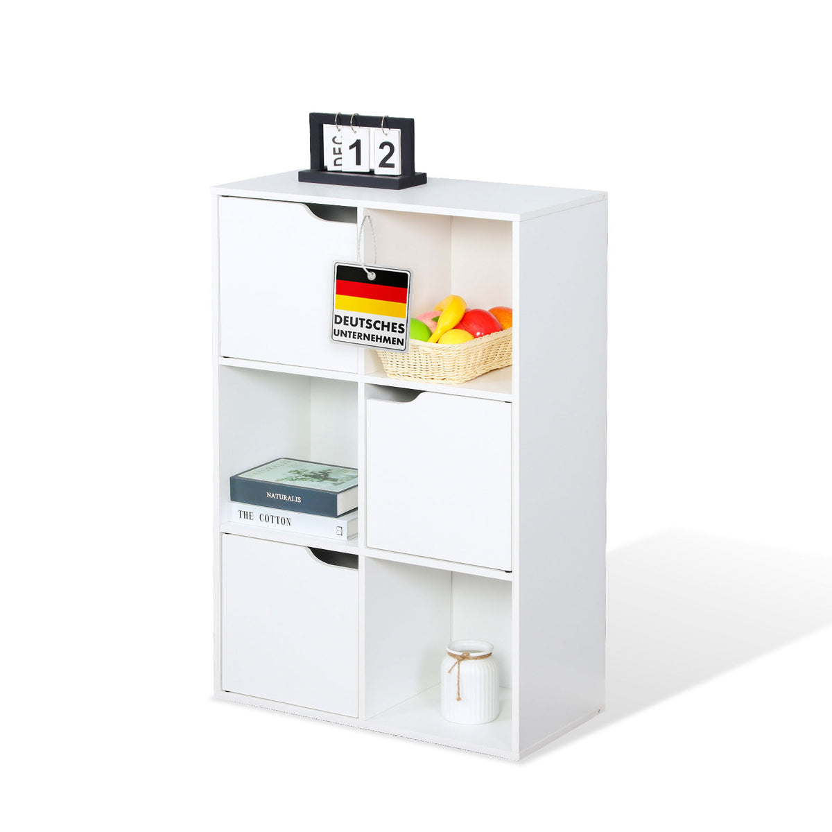 Bücherregal | Connecticut | Weißes Standregal aus MDF mit Fächern & Türen, Kippschutz, 2 Größen