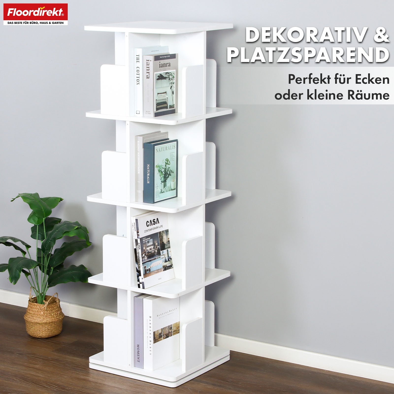 Bücherregal | Indiana | Drehregal mit 3 oder 4 Etagen | 360° Standregal für Wohnzimmer, Büro & Schlafzimmer