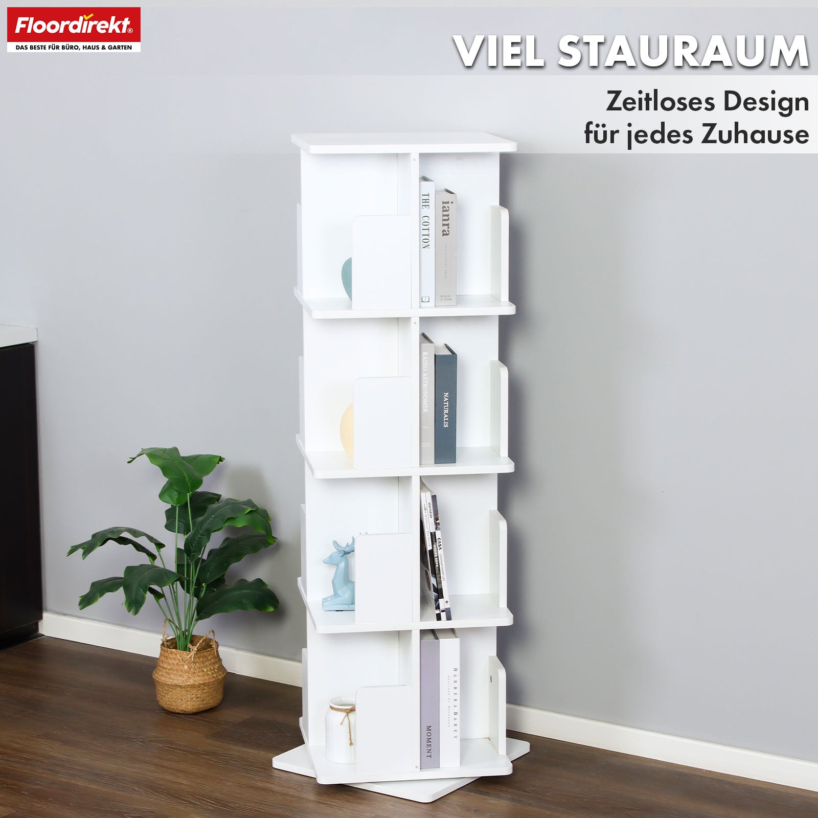 Bücherregal | Indiana | Drehregal mit 3 oder 4 Etagen | 360° Standregal für Wohnzimmer, Büro & Schlafzimmer