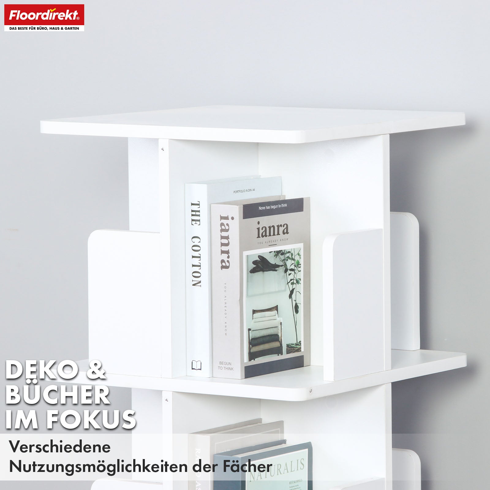 Bücherregal | Indiana | Drehregal mit 3 oder 4 Etagen | 360° Standregal für Wohnzimmer, Büro & Schlafzimmer