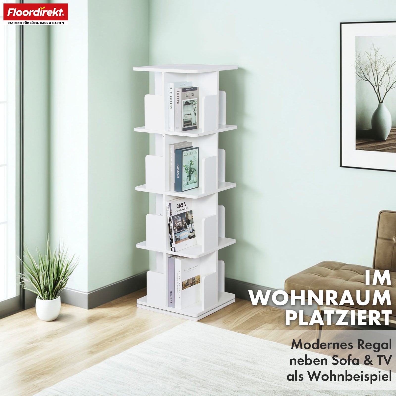Bücherregal | Indiana | Drehregal mit 3 oder 4 Etagen | 360° Standregal für Wohnzimmer, Büro & Schlafzimmer