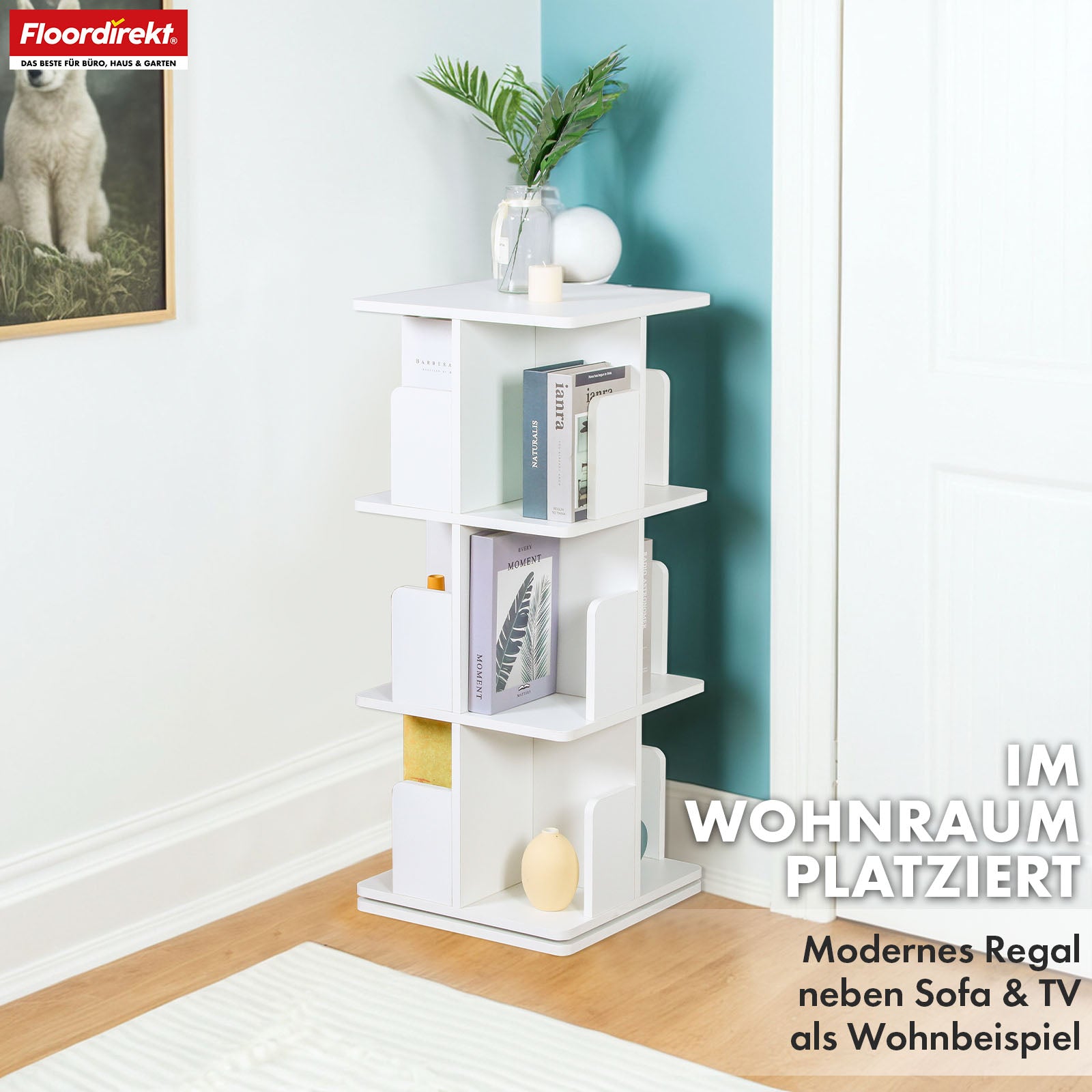 Bücherregal | Indiana | Drehregal mit 3 oder 4 Etagen | 360° Standregal für Wohnzimmer, Büro & Schlafzimmer