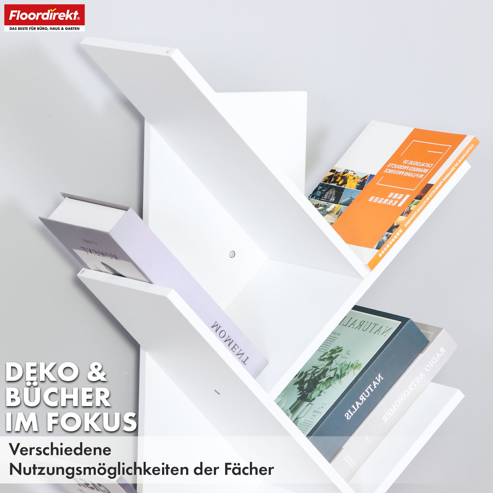 Bücherregal | Louisiana | Baumförmiges Standregal in Weiß mit 5 oder 9 Etagen aus Holz