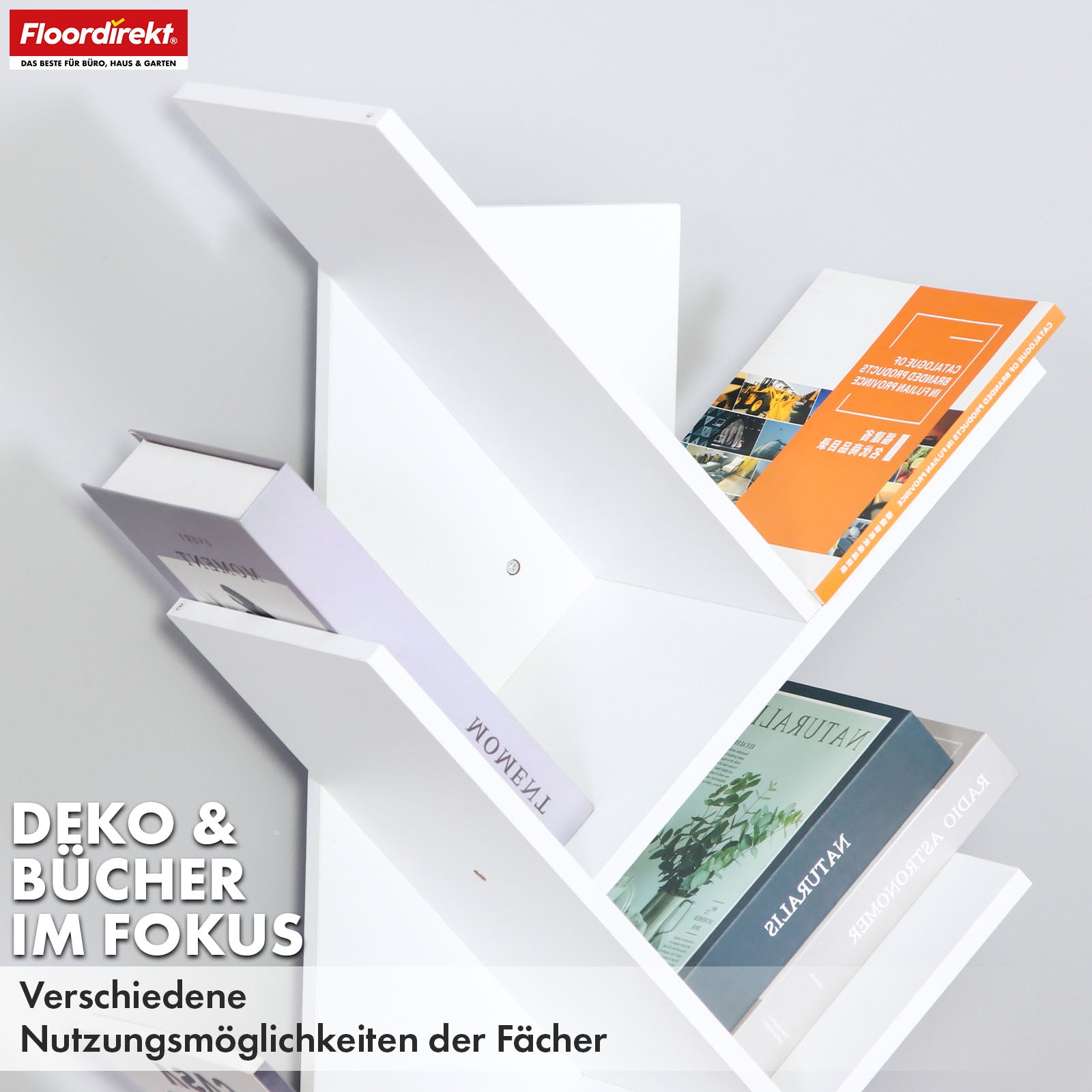 Bücherregal | Louisiana | Baumförmiges Standregal in Weiß mit 5 oder 9 Etagen aus Holz