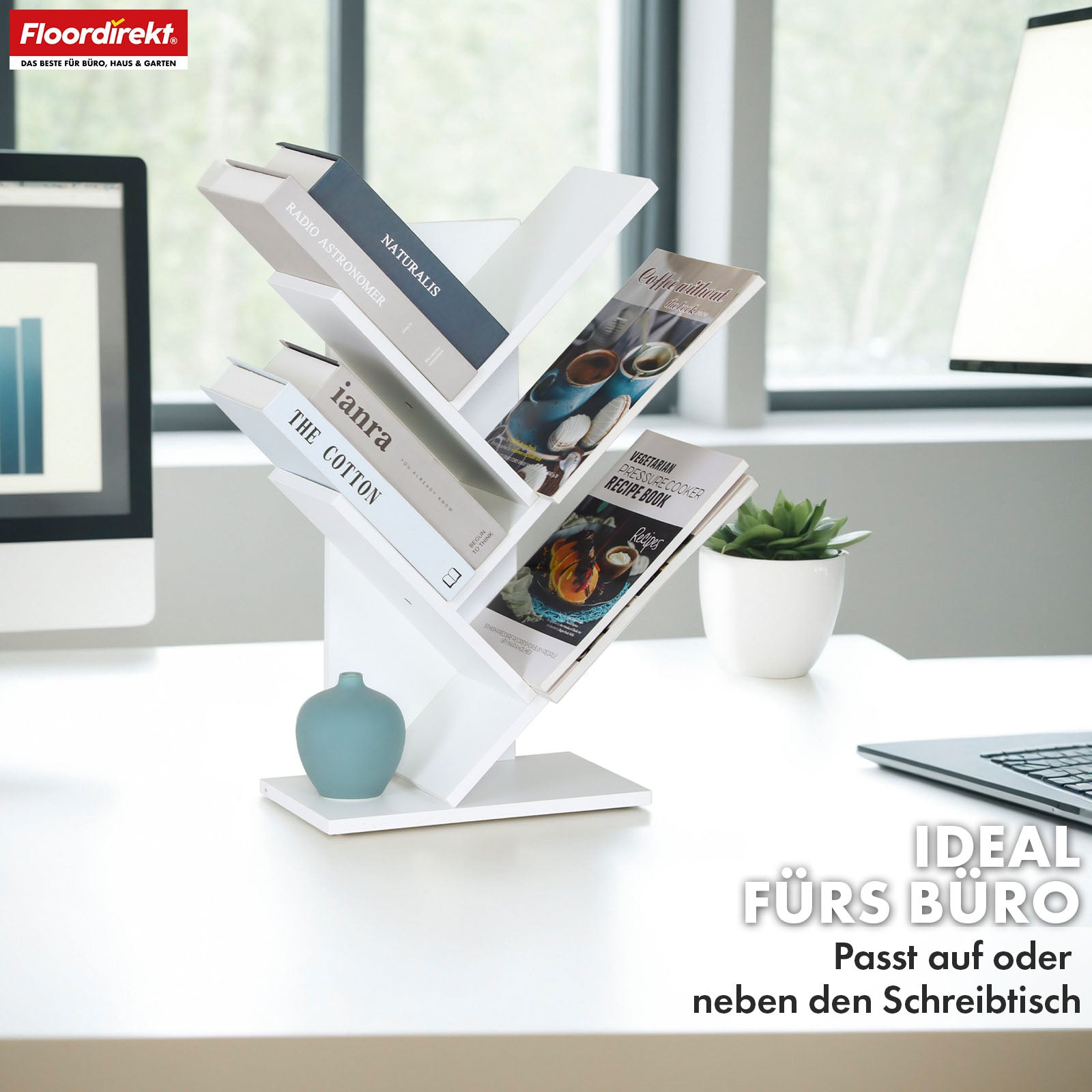 Bücherregal | Louisiana | Baumförmiges Standregal in Weiß mit 5 oder 9 Etagen aus Holz