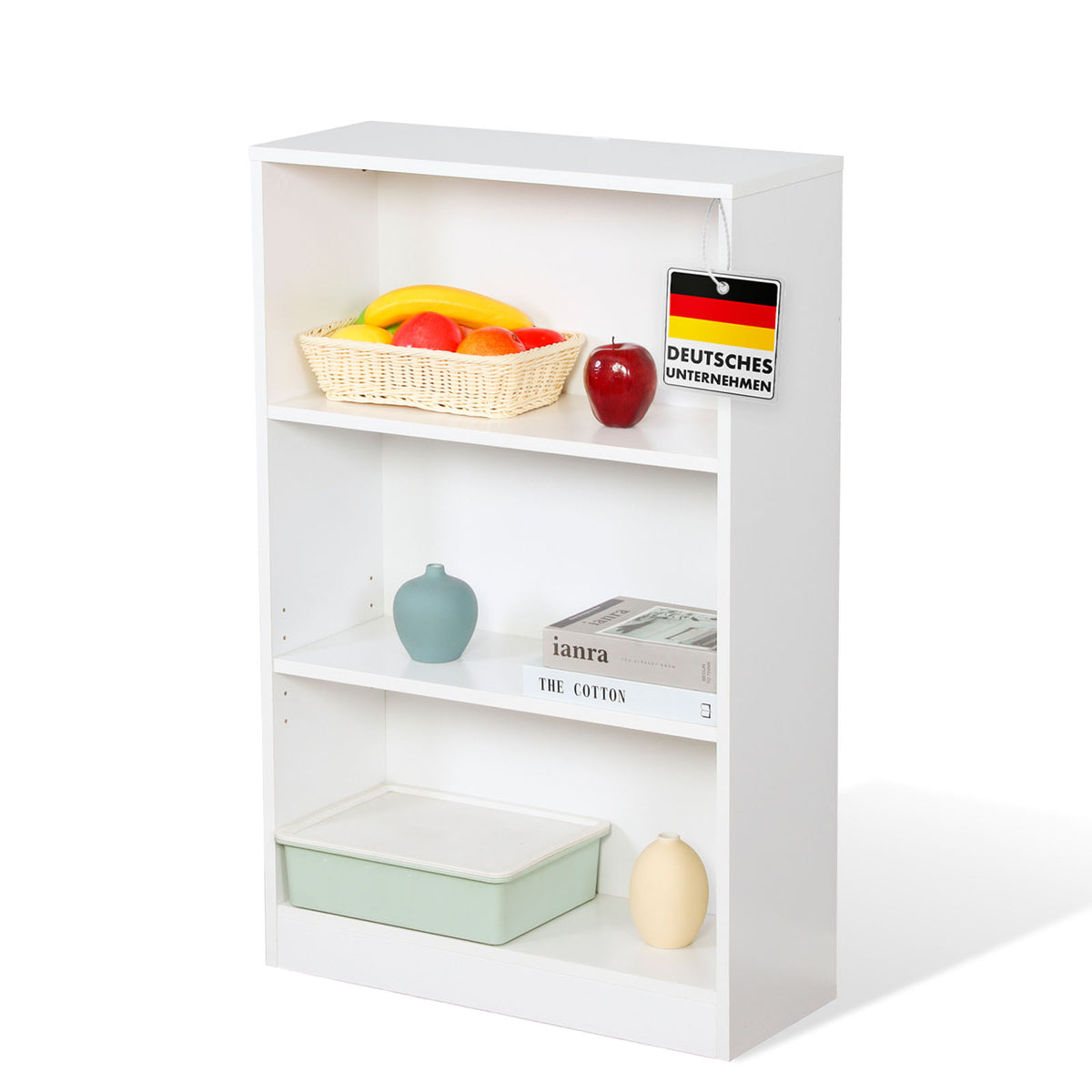 Bücherregal | Maine | Weißes Standregal aus Holz mit 3/4/6 Etagen | Offen & platzsparend für Wohnzimmer, Büro & mehr