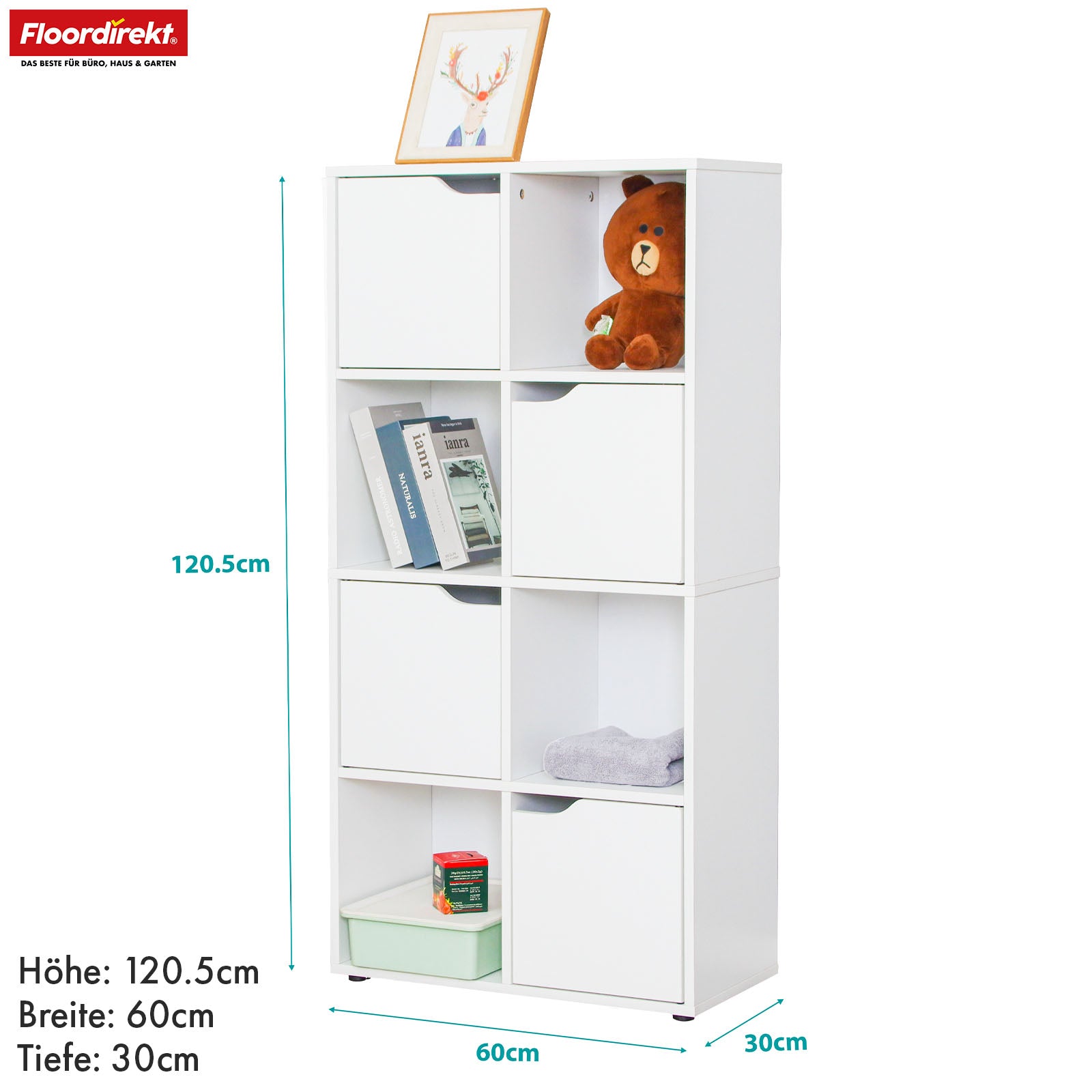 Bücherregal | Connecticut | Weißes Standregal aus MDF mit Fächern & Türen, Kippschutz, 2 Größen