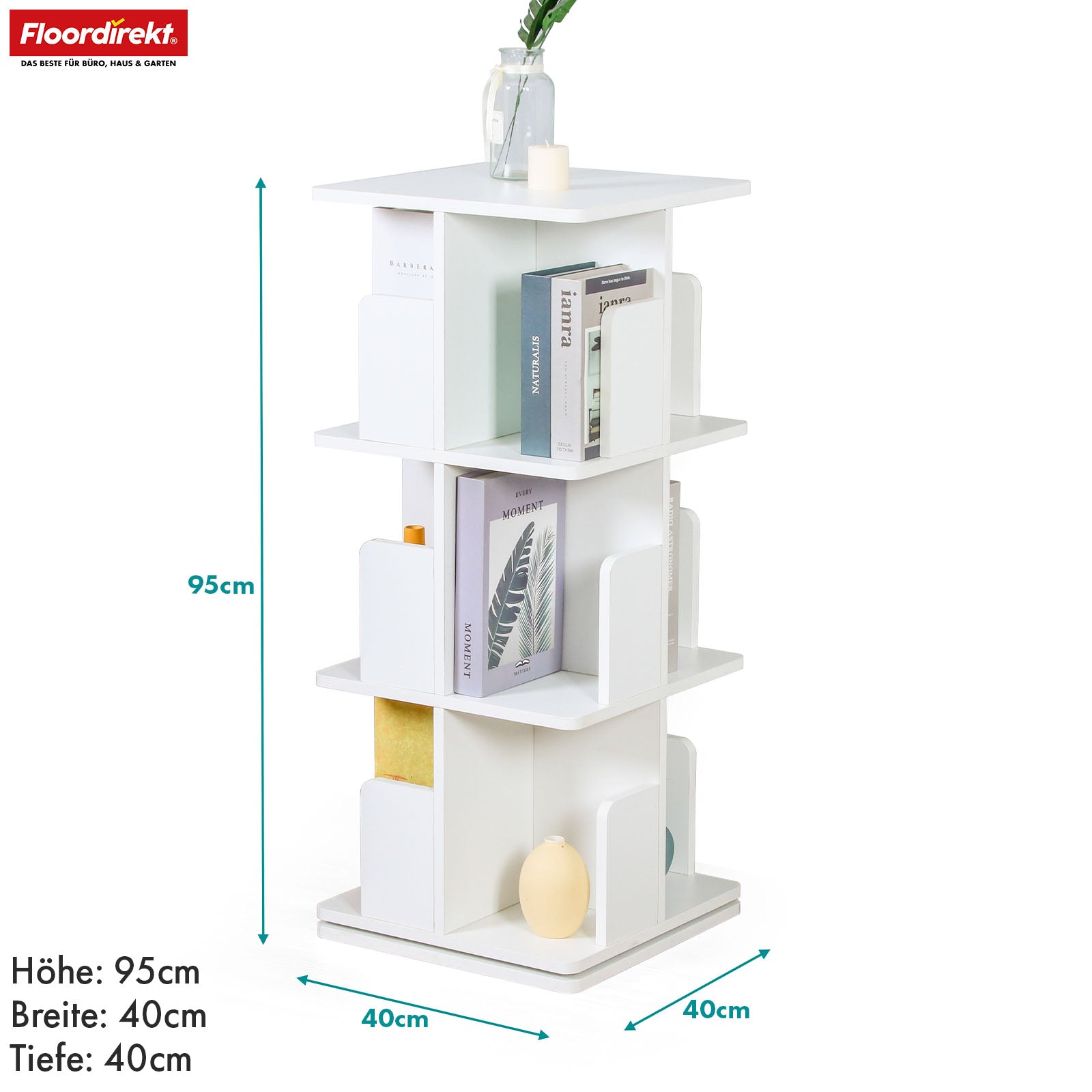 Bücherregal | Indiana | Drehregal mit 3 oder 4 Etagen | 360° Standregal für Wohnzimmer, Büro & Schlafzimmer