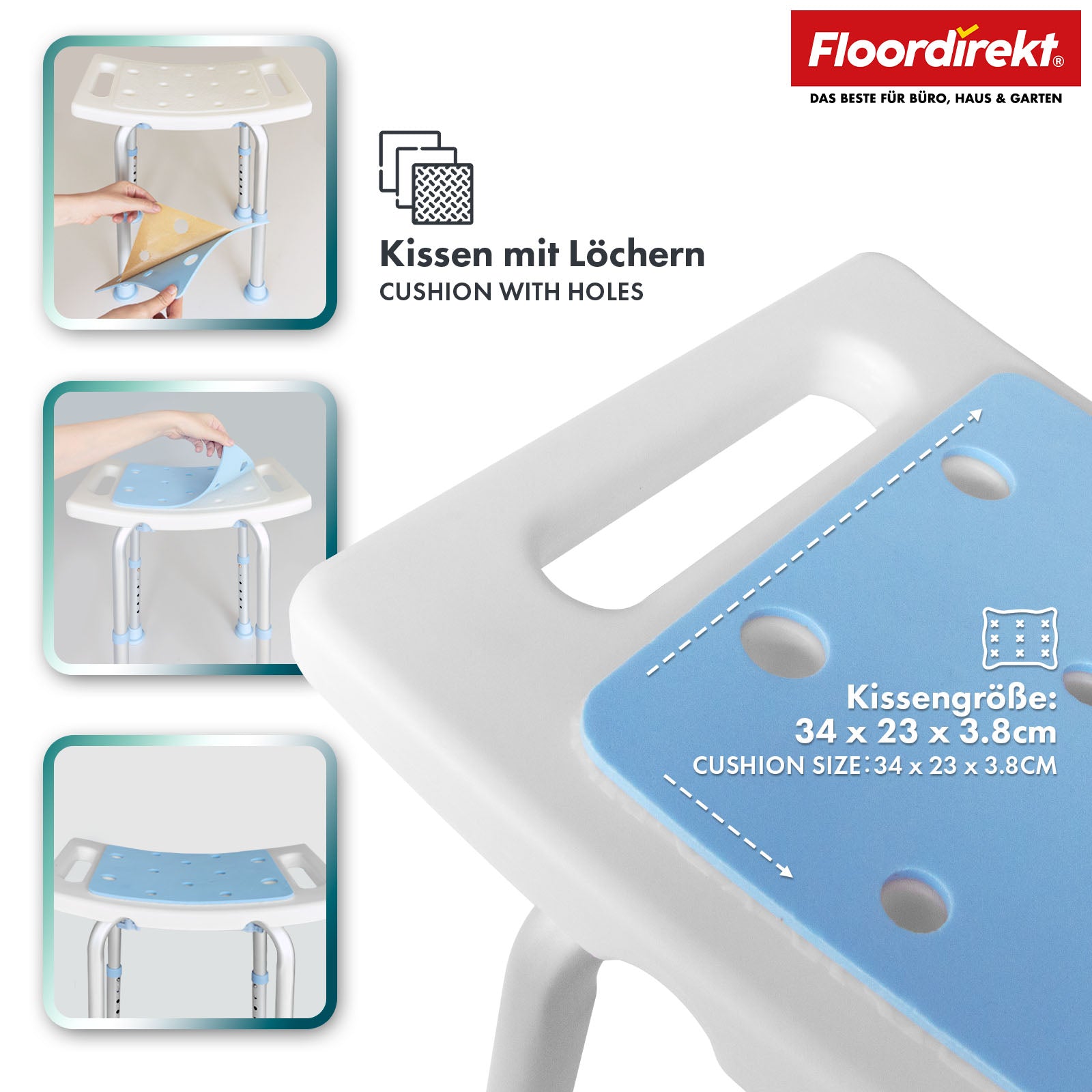 Dusch- und Badhocker | Nora | Höhenverstellbarer, rutschfester und langlebiger Sitz für Bad und Dusche