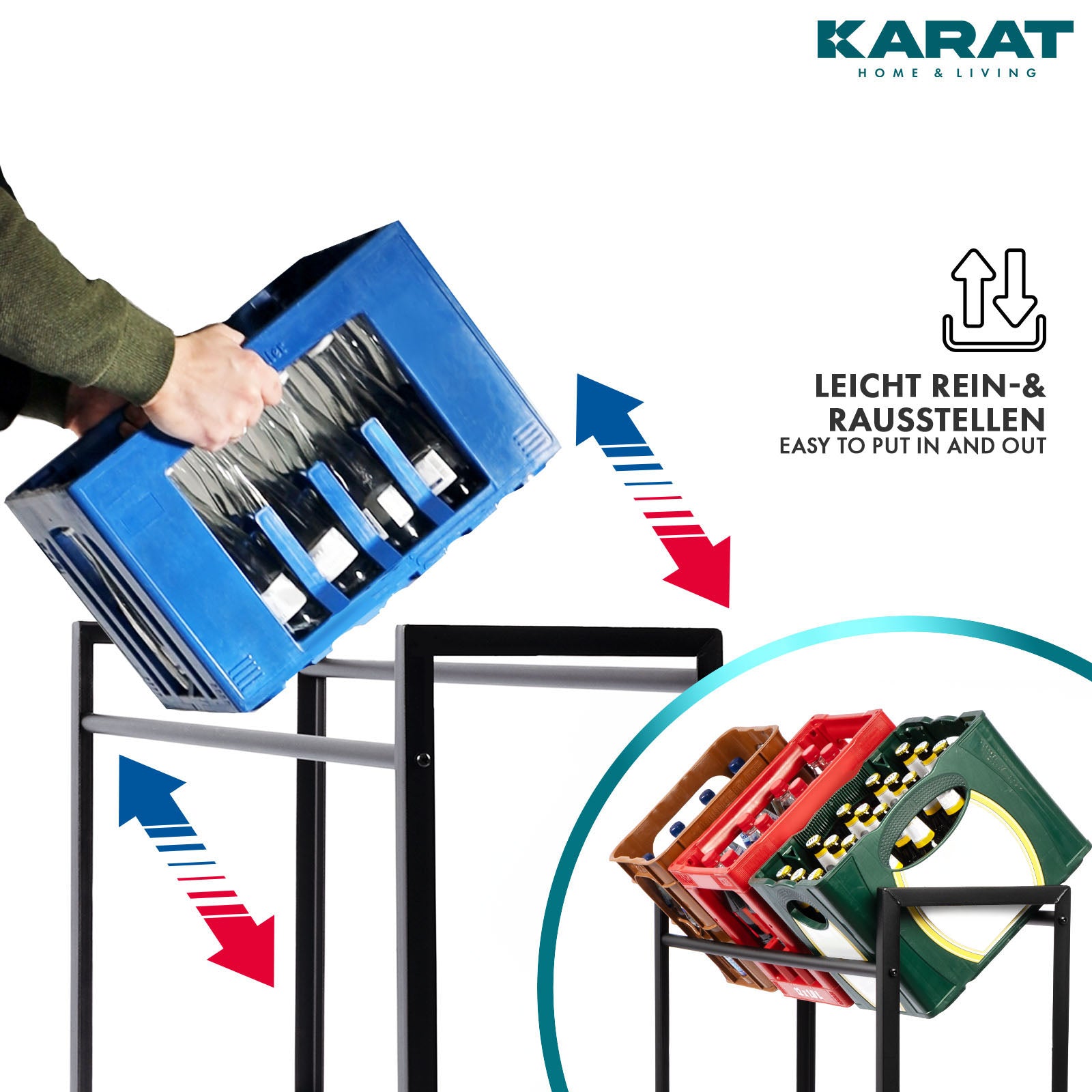 Flaschenkastenständer Kenji | Robustes Lagerregal für Büro, Küche, Garage oder Flur | Schwarz | In 2 Grössen erhältlich