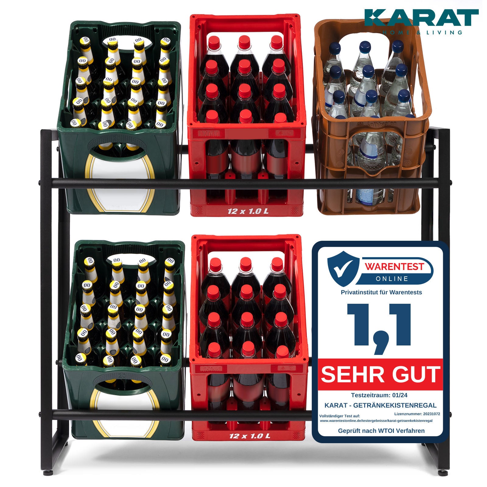 Flaschenkastenständer Kenji | Robustes Lagerregal für Büro, Küche, Garage oder Flur | Schwarz | In 2 Grössen erhältlich