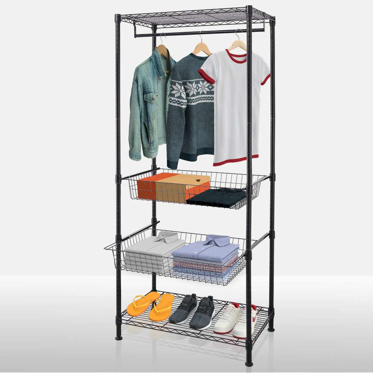 Kleiderschrank | Harold | Offener Kleiderständer mit Kleiderstange & Ablagen | Robuster Garderobenschrank für Schlafzimmer, Flur & Lager
