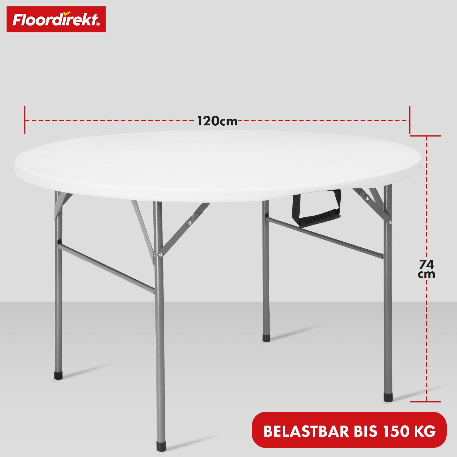 Klapptisch | Shiga | Runder weißer Gartentisch | Faltbar mit Tragegriff | 120 cm Durchmesser