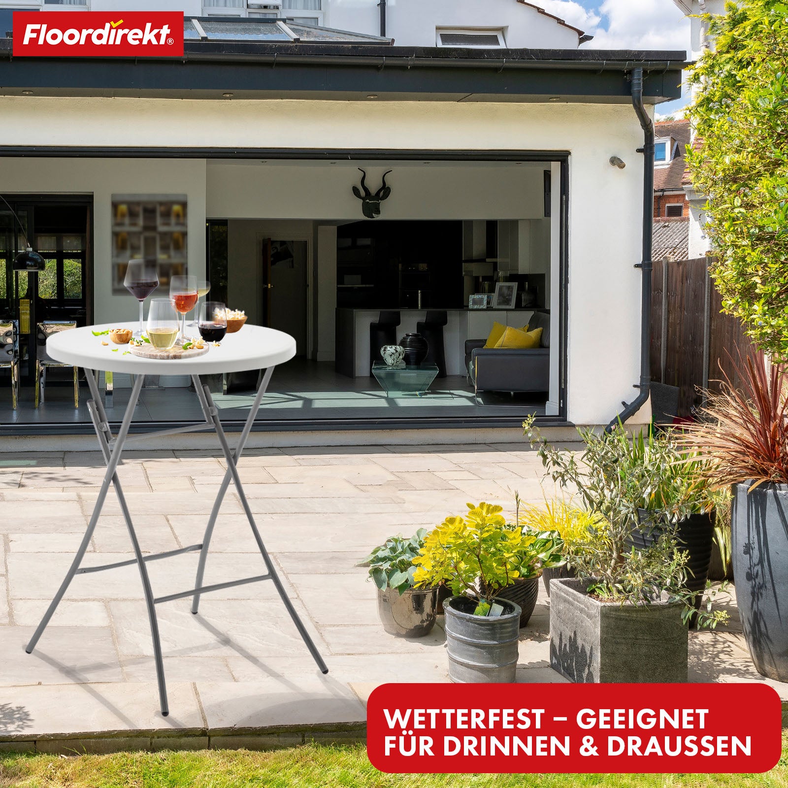 Klapptisch | Nagano | Runder weißer faltbarer Gartentisch | 80 cm Durchmesser