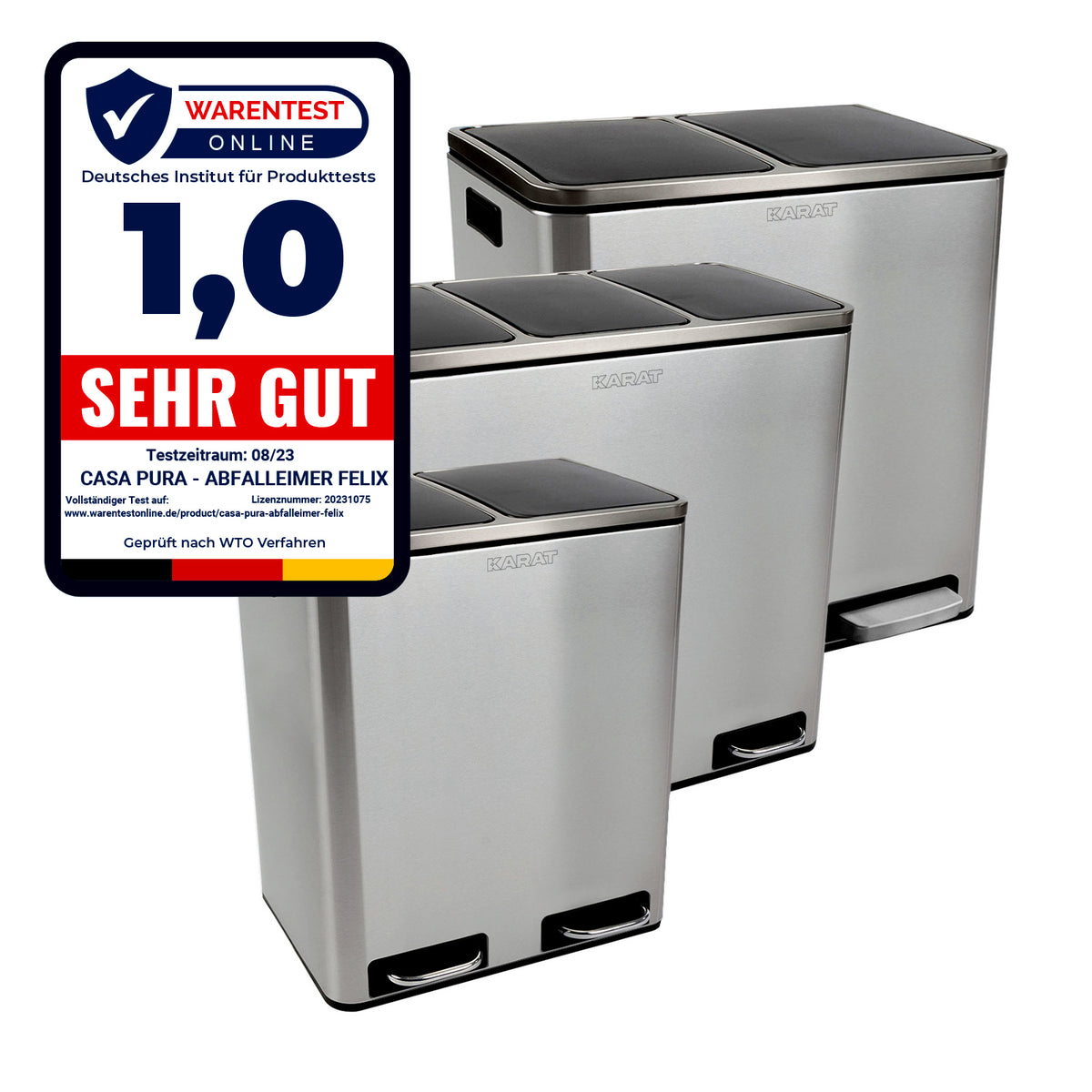 Mülleimer Felix aus Edelstahl | Trennsystem | Mit Schliessdämpfer