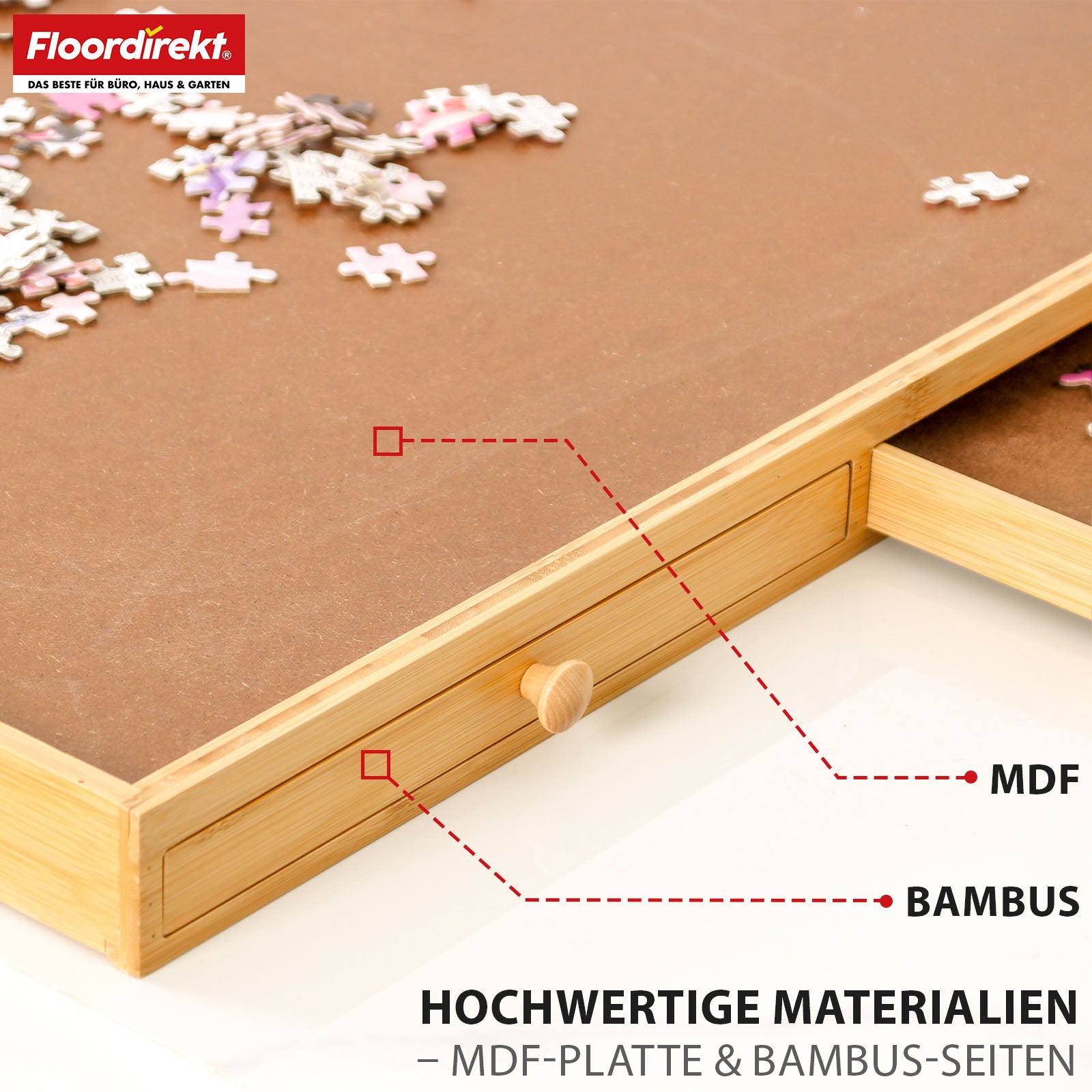 Puzzletisch | Yukon | Kompakte Puzzle-Unterlage mit Schubladen aus Bambus & MDF | Für bis zu 1000 Teile