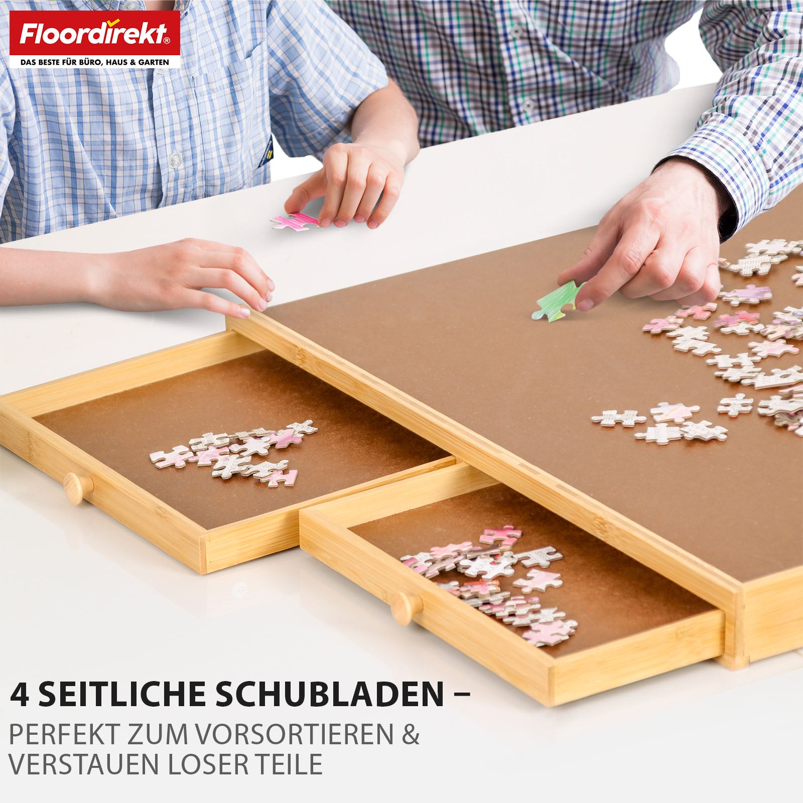 Puzzletisch | Yukon | Kompakte Puzzle-Unterlage mit Schubladen aus Bambus & MDF | Für bis zu 1000 Teile