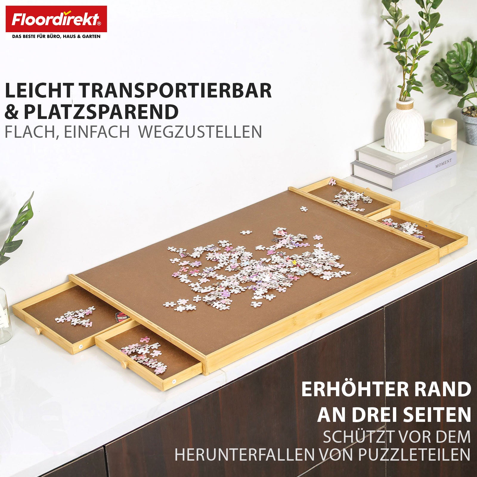 Puzzletisch | Yukon | Kompakte Puzzle-Unterlage mit Schubladen aus Bambus & MDF | Für bis zu 1000 Teile