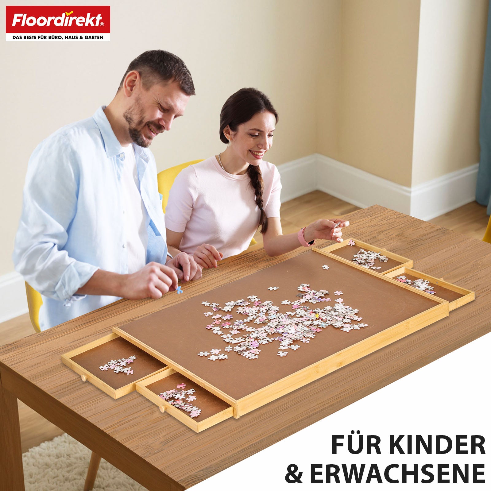 Puzzletisch | Yukon | Kompakte Puzzle-Unterlage mit Schubladen aus Bambus & MDF | Für bis zu 1000 Teile