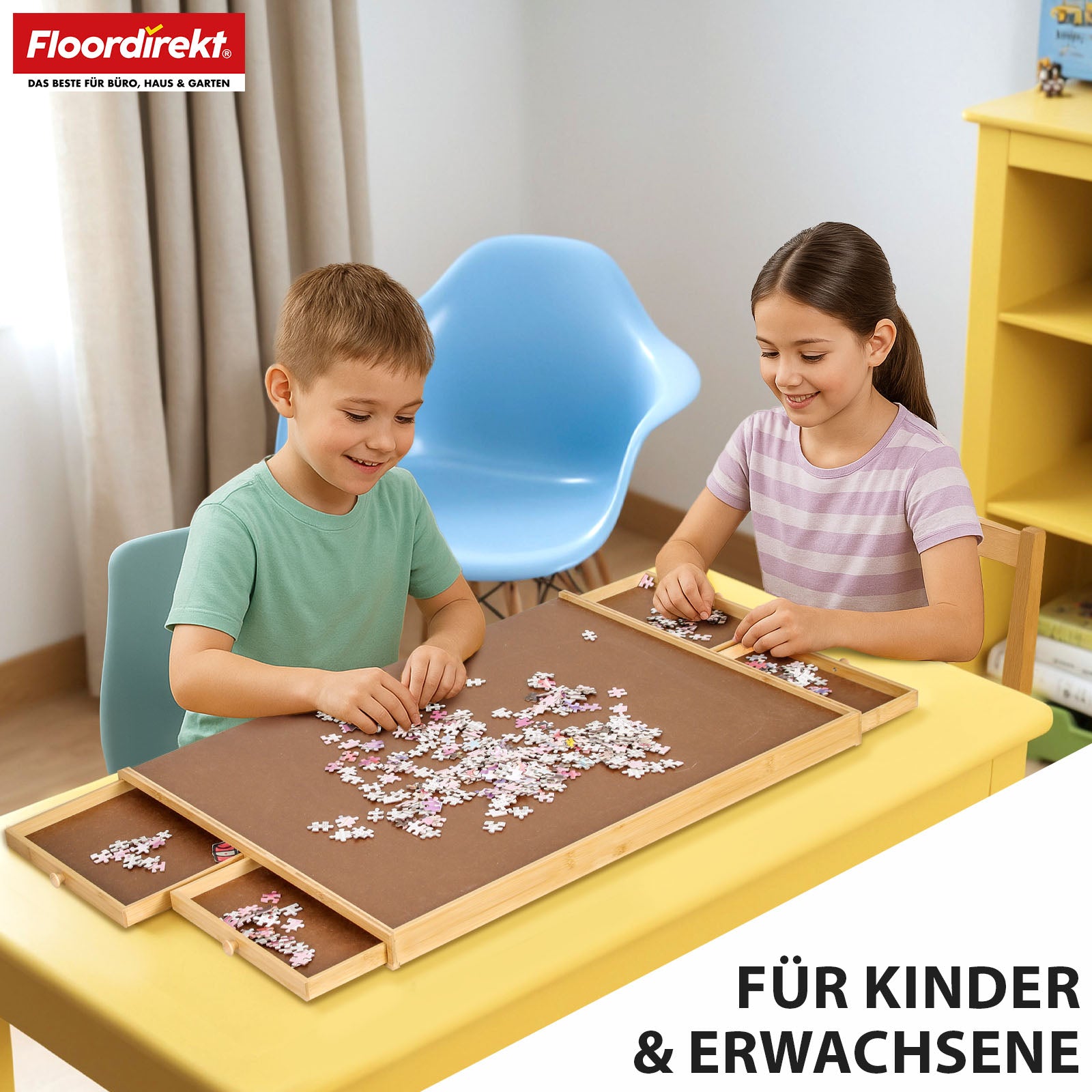 Puzzletisch | Yukon | Kompakte Puzzle-Unterlage mit Schubladen aus Bambus & MDF | Für bis zu 1000 Teile