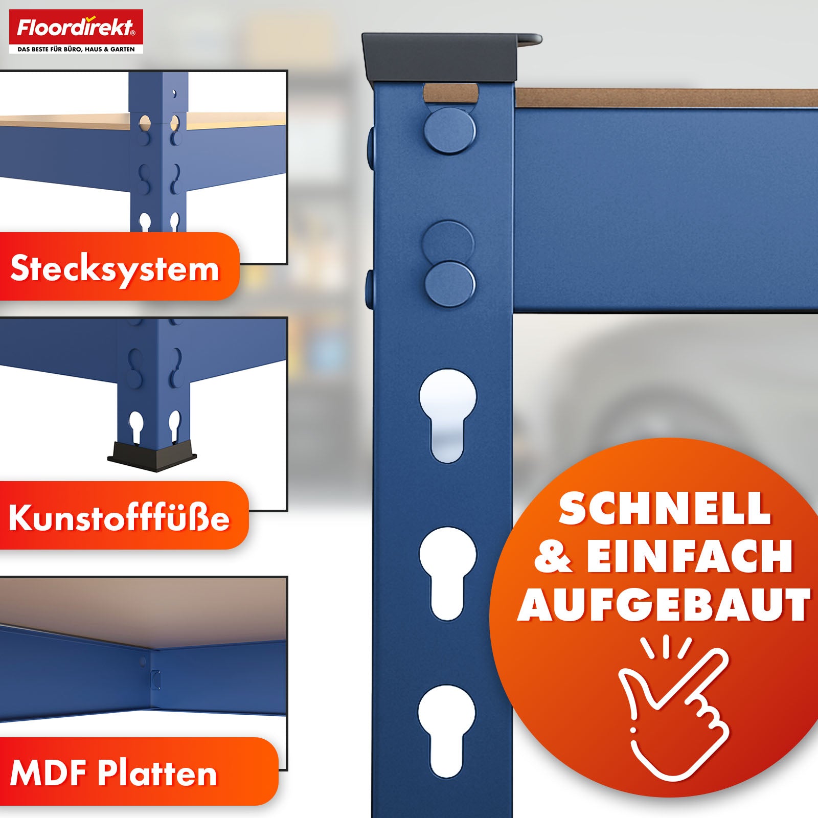 Schwerlastregal | Rhino | Lagerregal mit 5 Böden | 1050 kg Traglast | innovatives Stecksystem | In verschiedenen Farben & Größen